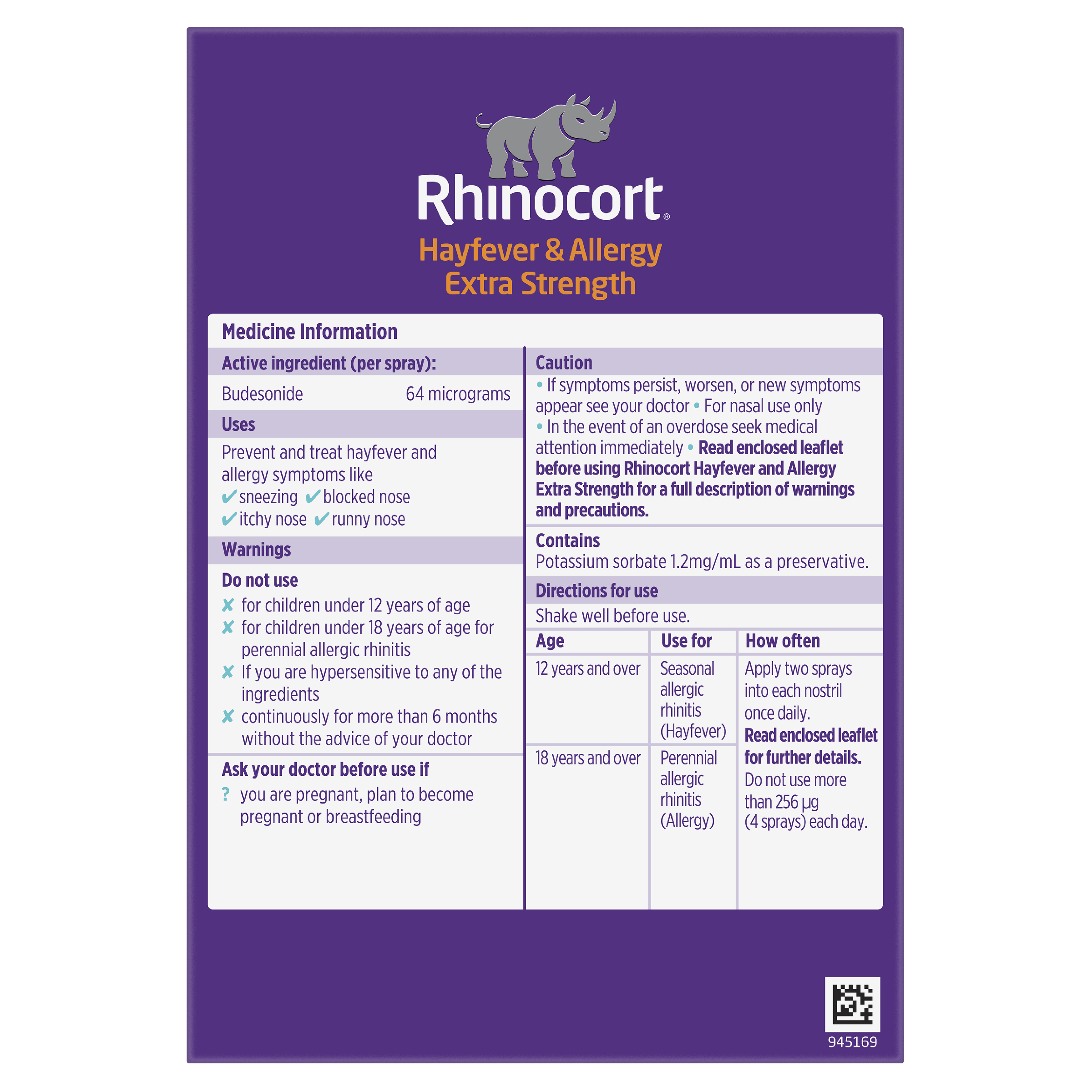RHINOCORT HAYFEVER NASAL SPRAY 64MCG 120 DOSE TWIN PACK - Image 4