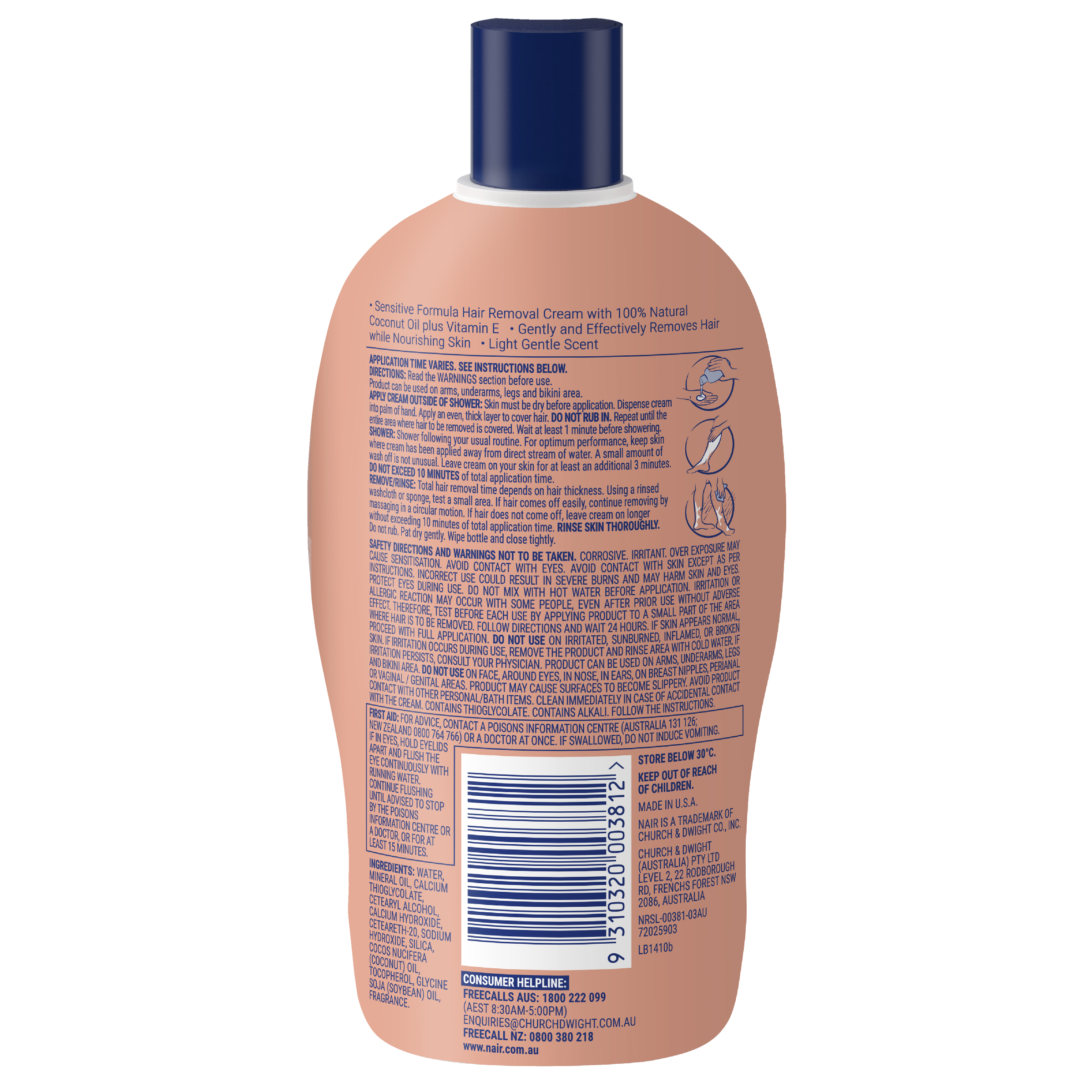 NAIR SENSITIVE HAIR REMOVAL SHOWER CREAM COCONUT OIL 357G - Image 2