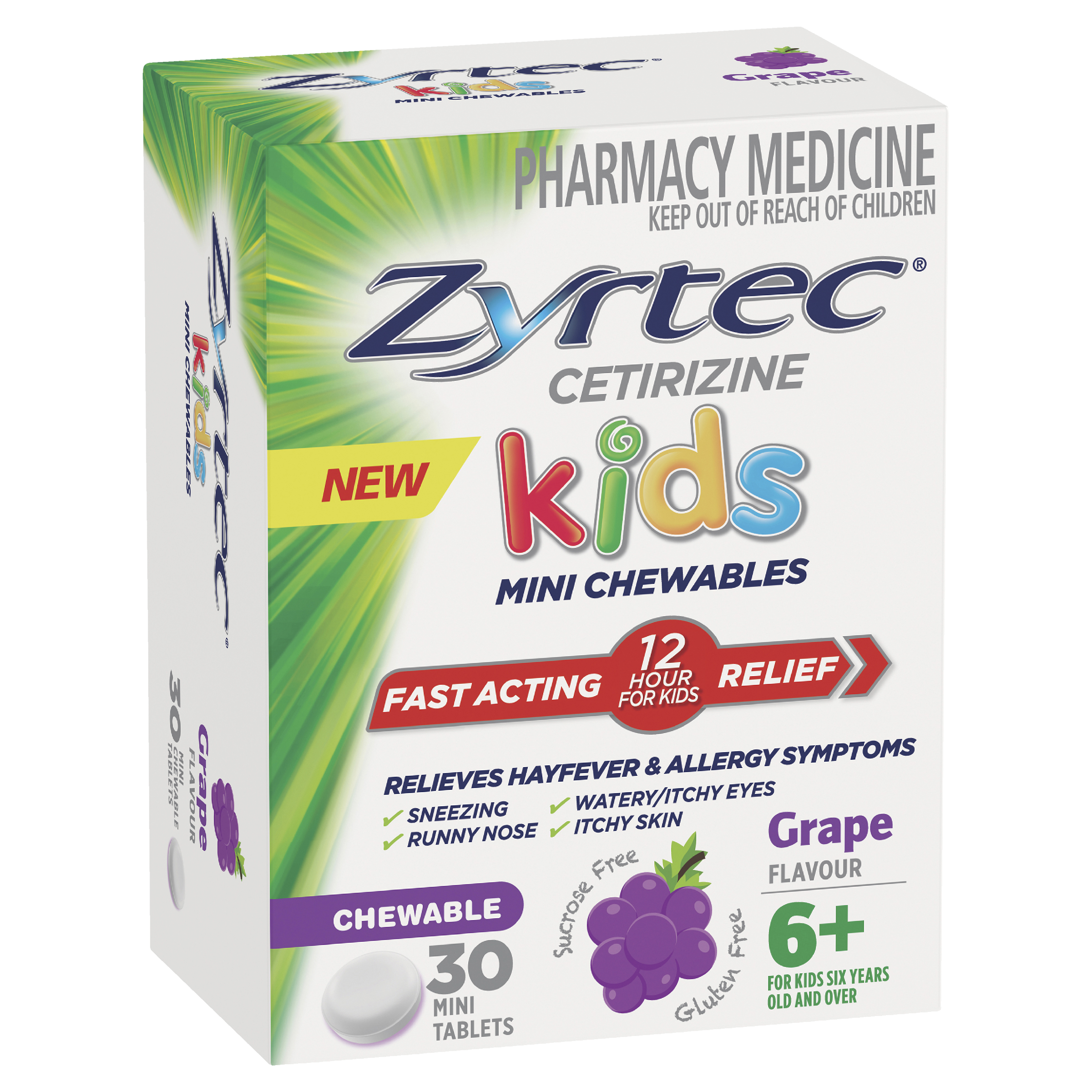 ZYRTEC KIDS 5MG GRAPE CHEWABLE TABLETS 30