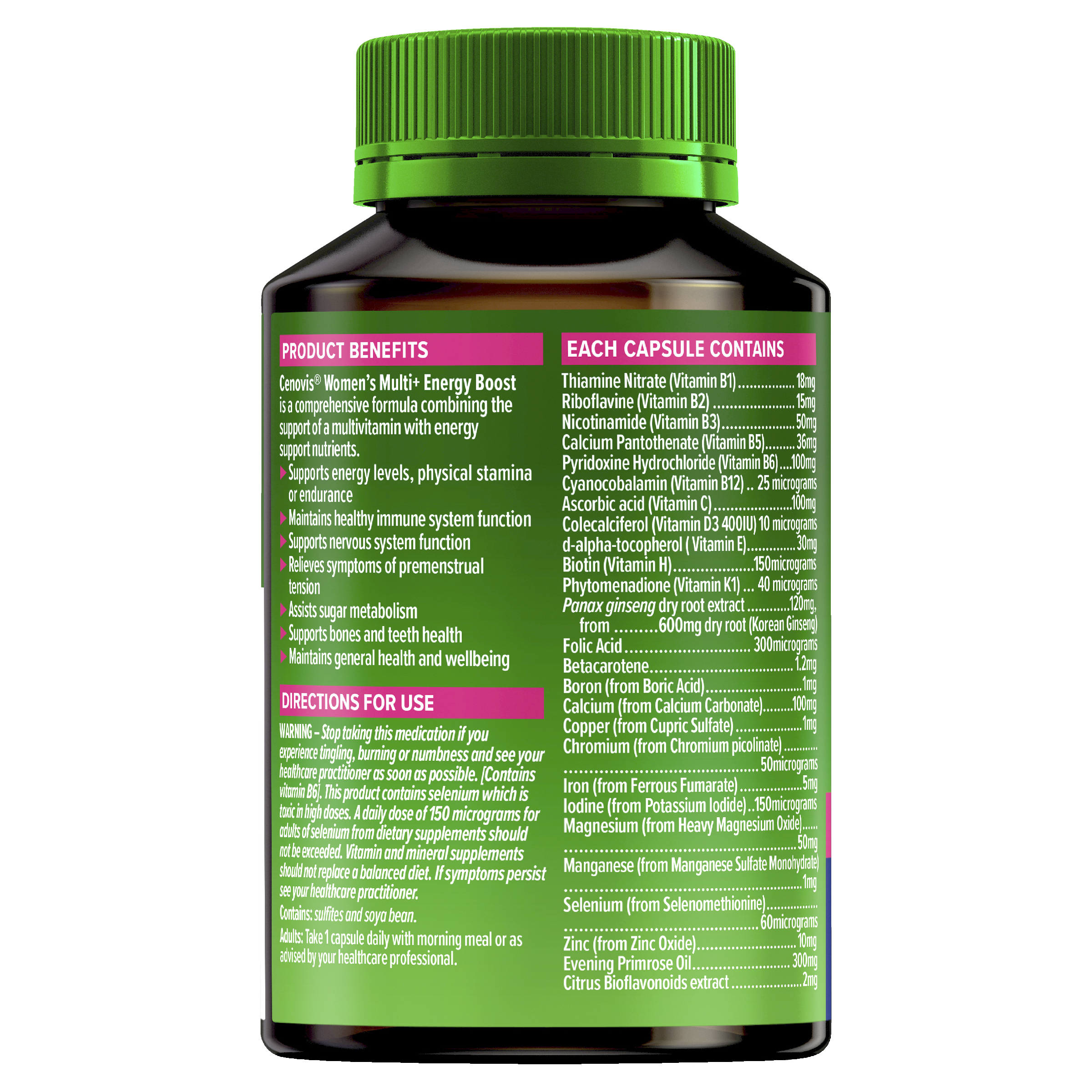 CENOVIS WOMENS MULTI + ENERGY BOOST 50 CAPSULES - Image 2