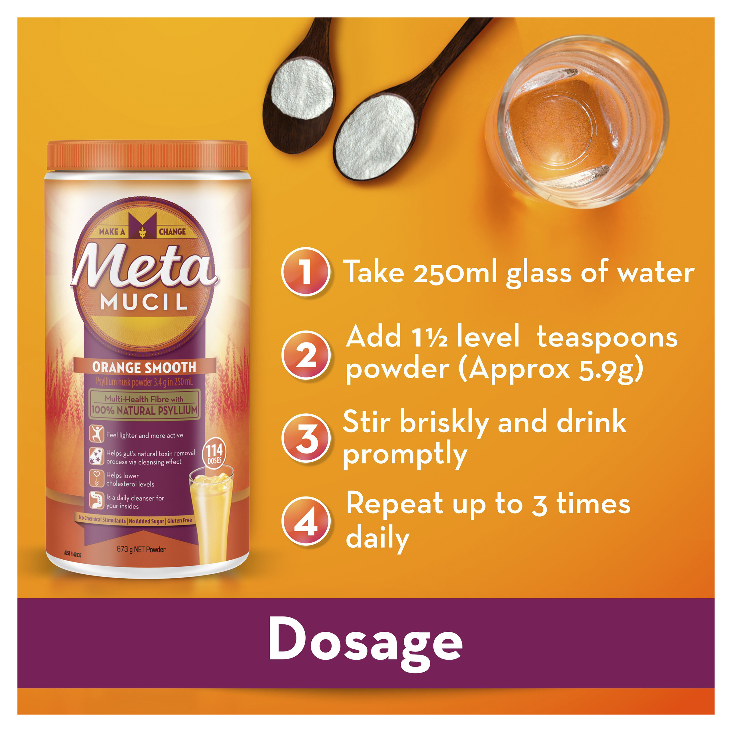 METAMUCIL ORANGE SMOOTH 425G 72 DOSES - Image 5