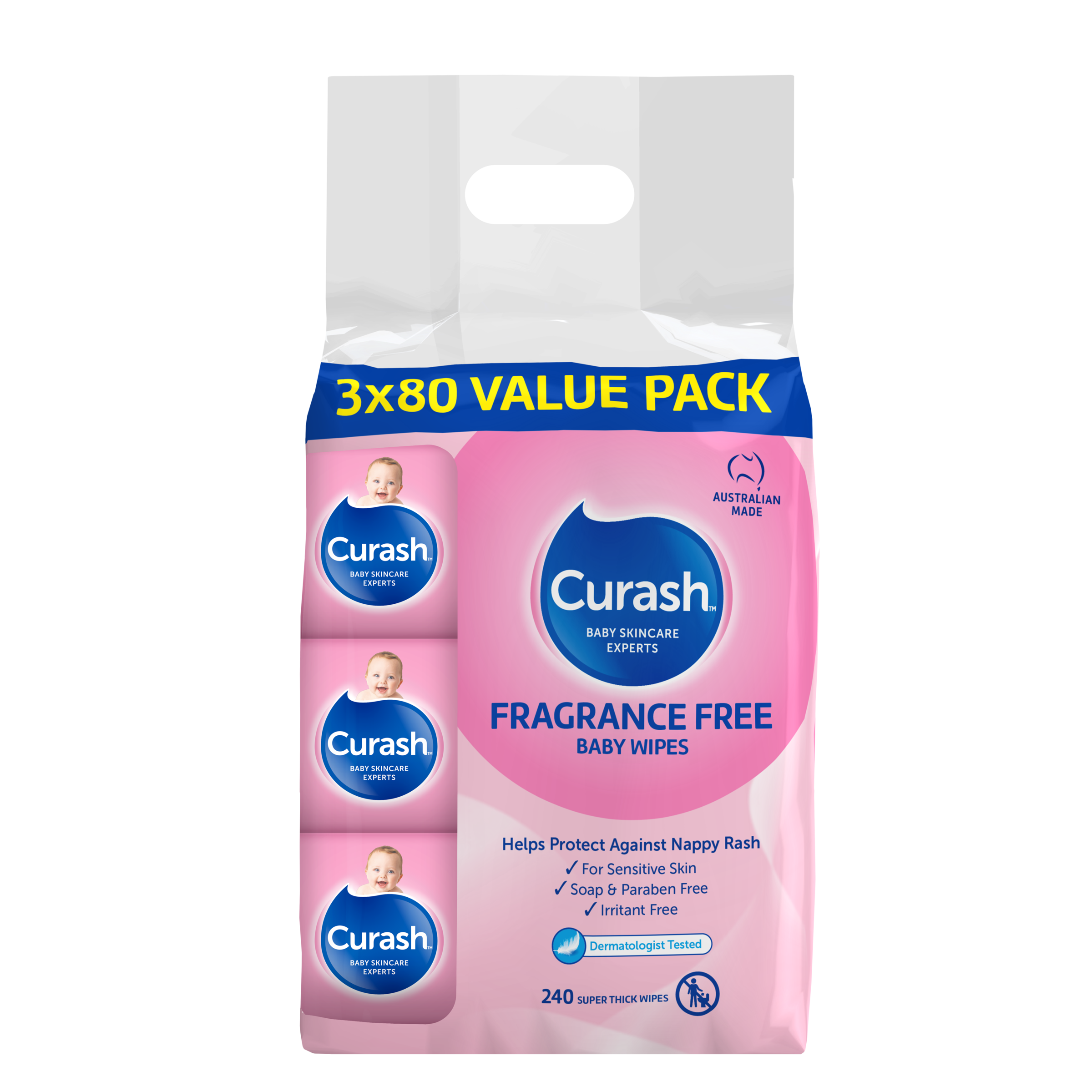 CURASH BABYCARE WIPES FRAGRANCE FREE 240 PACK - Image 2