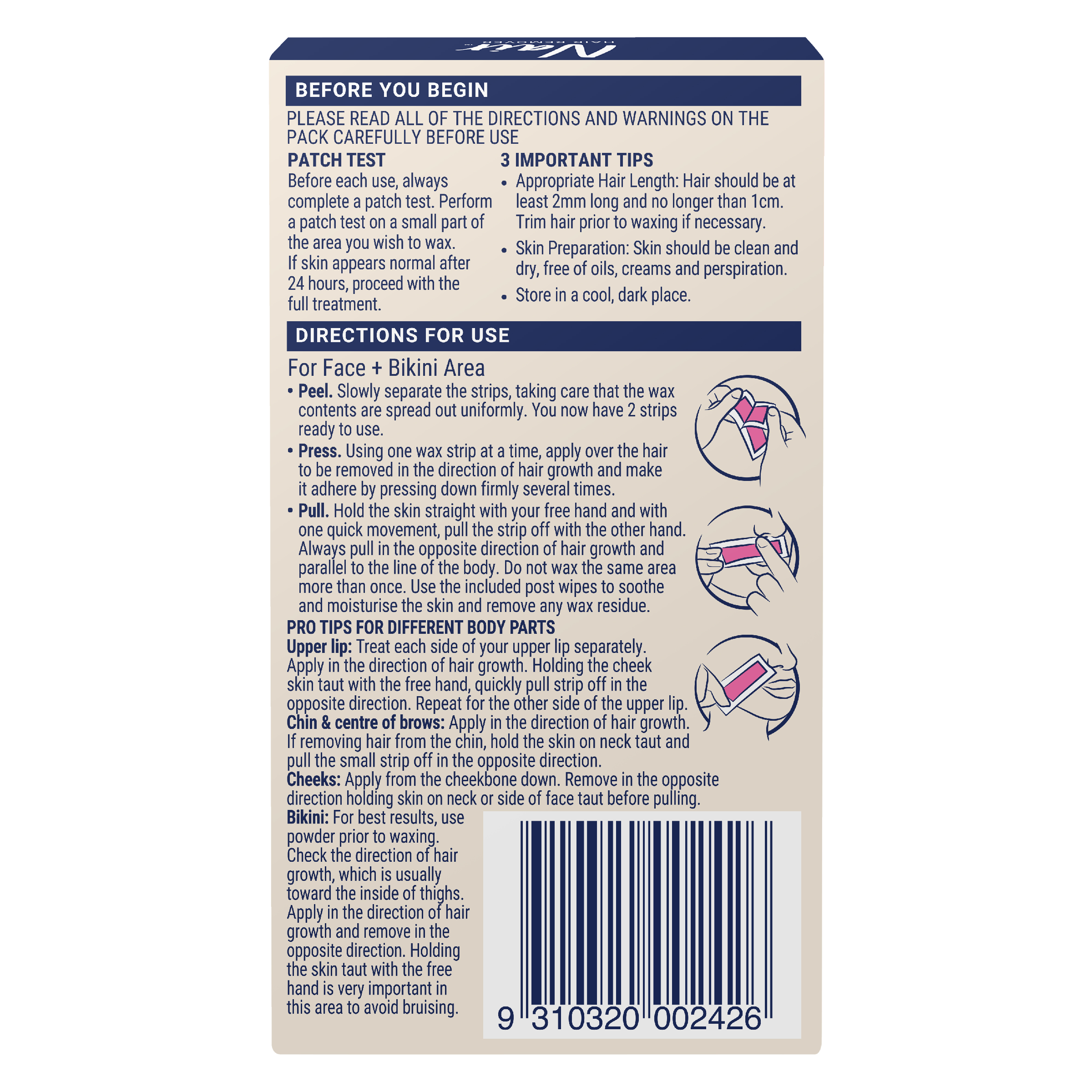 NAIR SENSITIVE WAX STRIPS MINI FACE & SENSITIVE AREAS 20 PACK - Image 2
