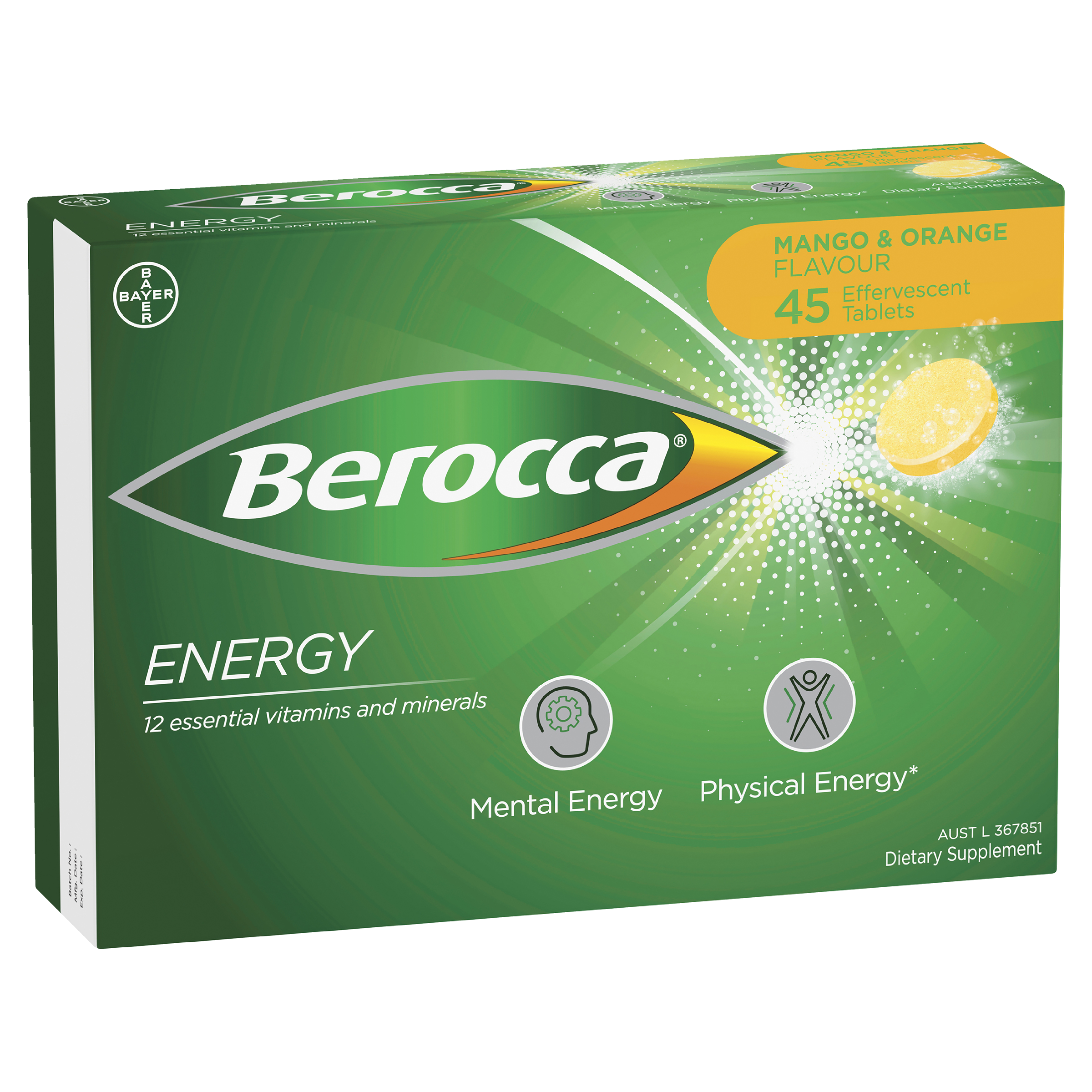 BEROCCA EFFERVESCENT MANGO AND ORANGE 45 PACK