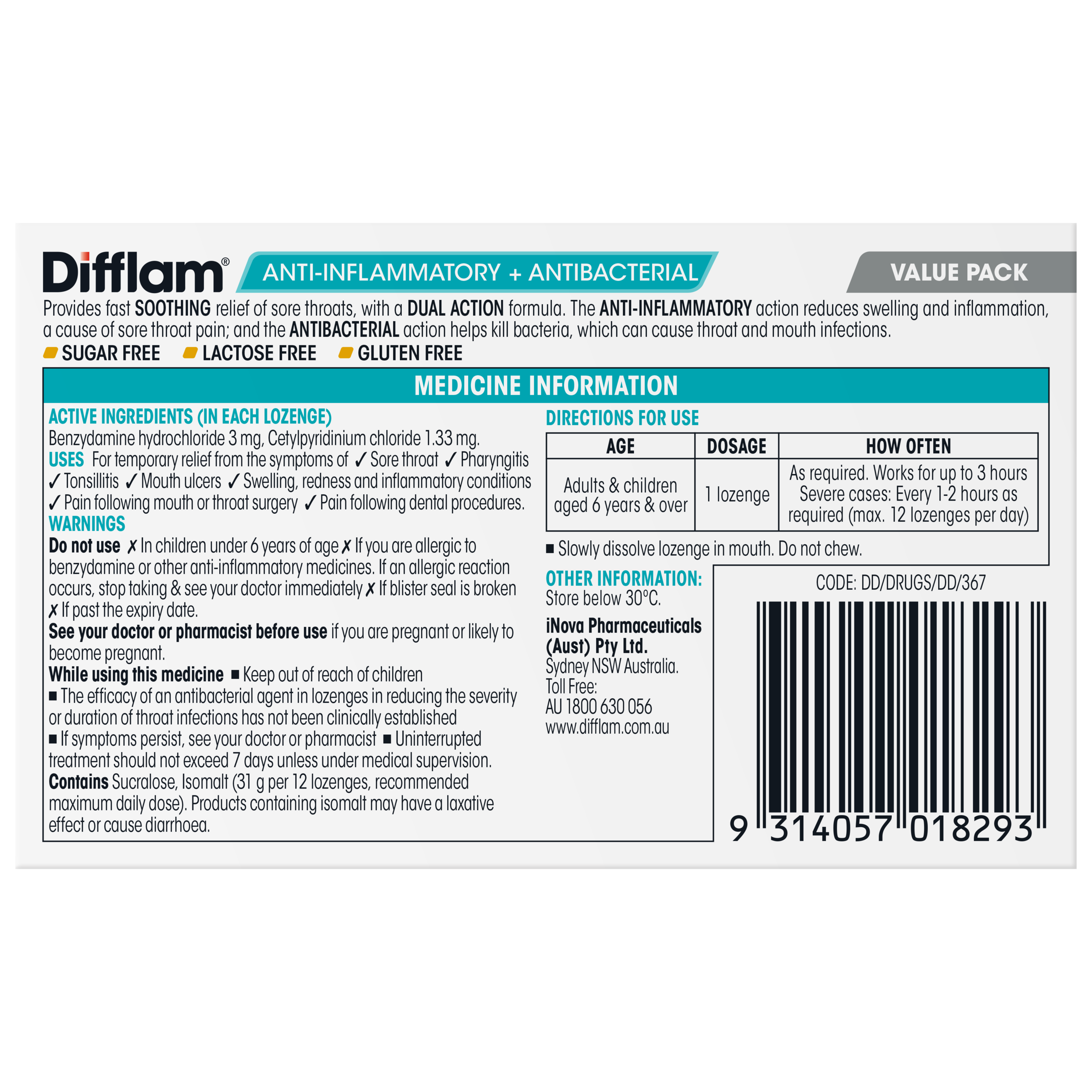 DIFFLAM DUAL ACTION HONEY LEMON 32 LOZENGES - Image 4