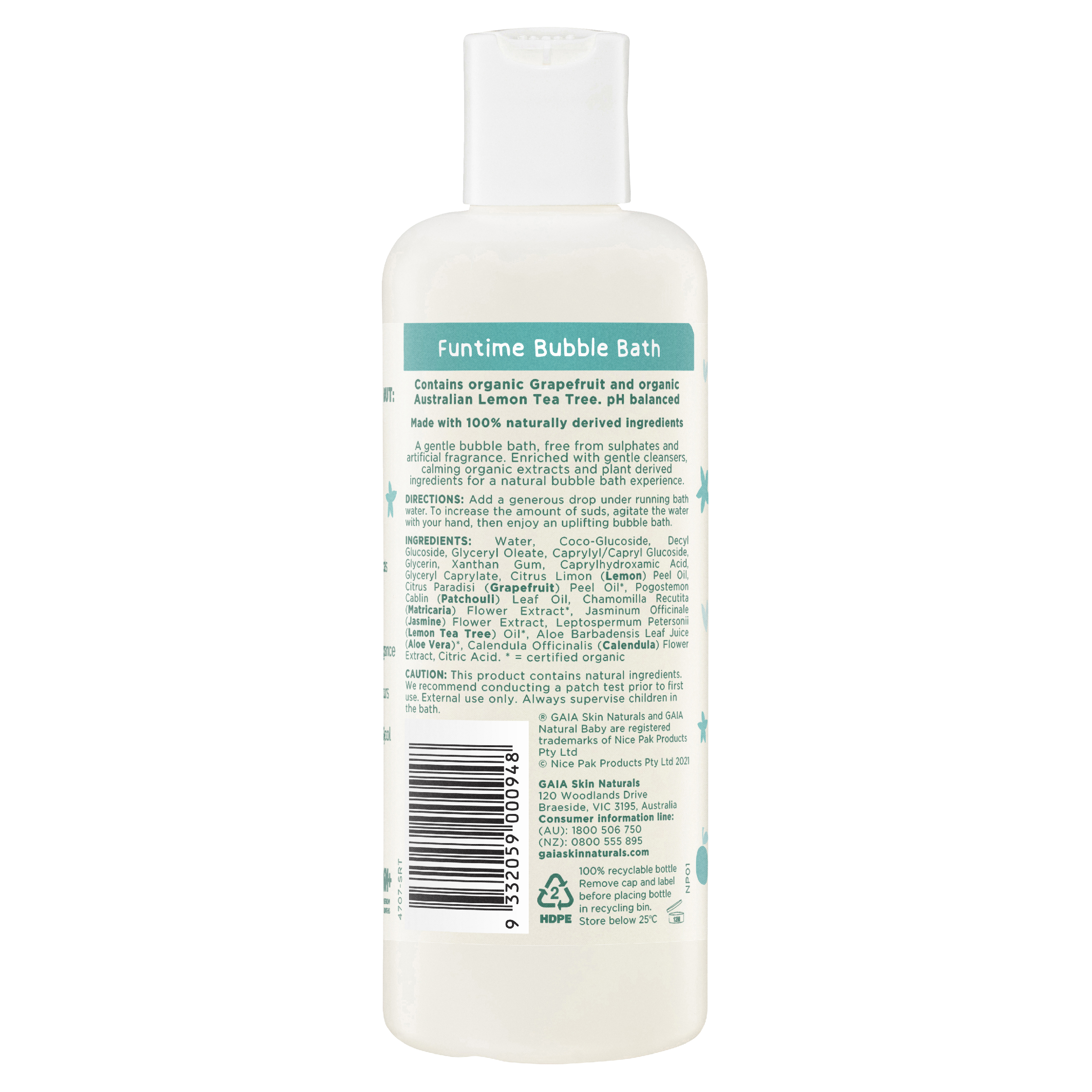 GAIA NATURAL BABY BUBBLE BATH FUNTIME 250ML - Image 2
