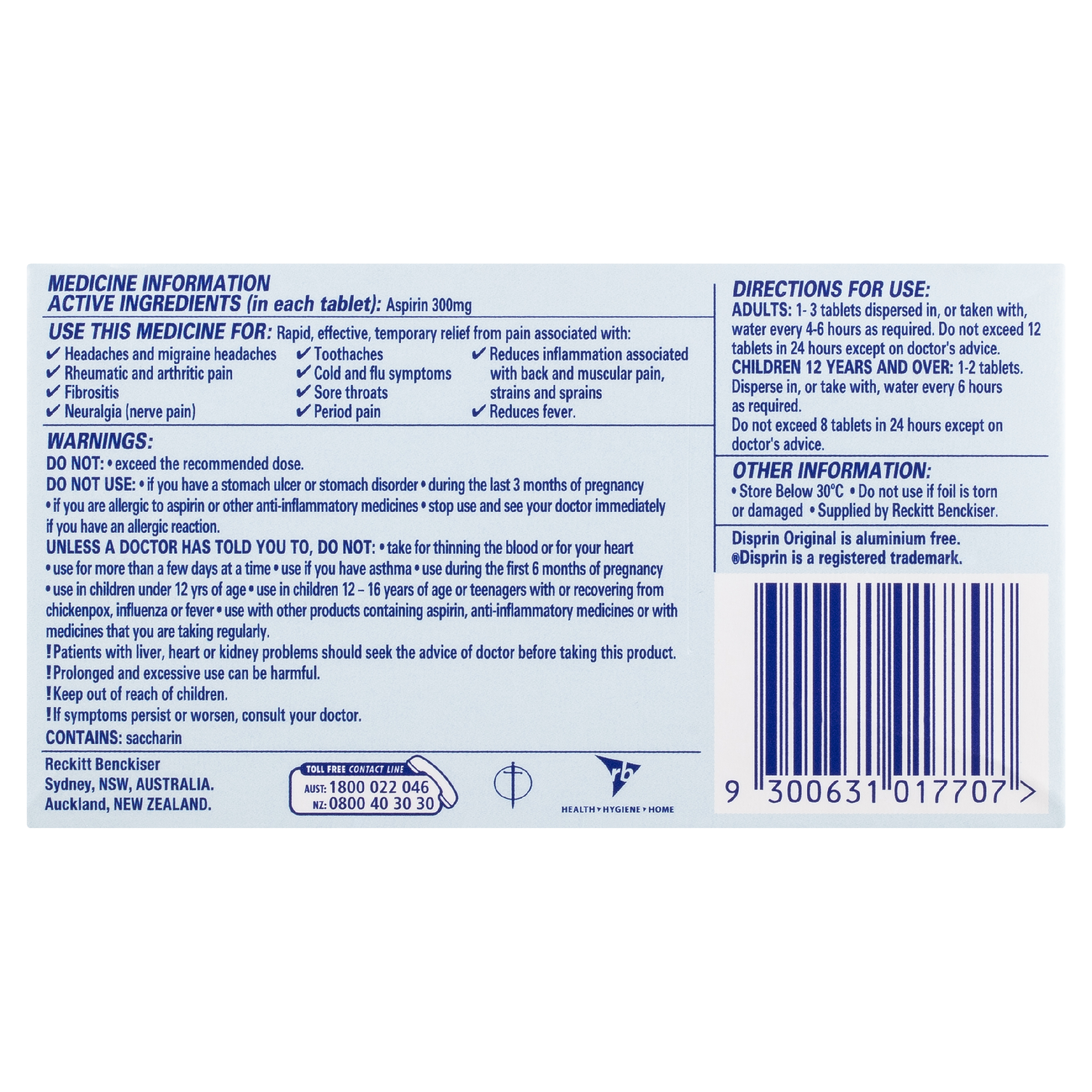 DISPRIN ORIGINAL ASPIRIN 300MG 24 TABLET - Image 4