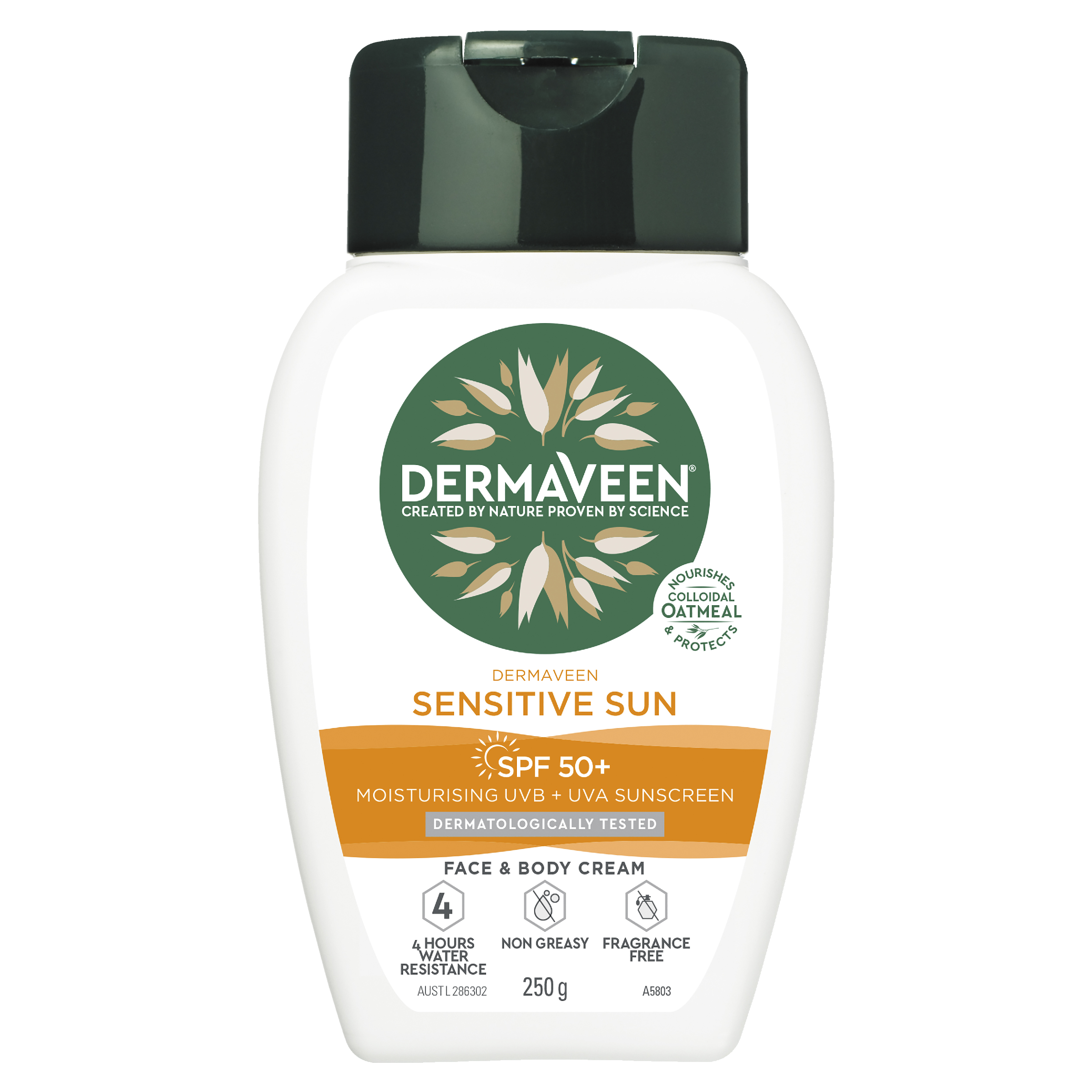 DERMAVEEN SENSITIVE SUN & BODY MOISTURISER SPF50+ 250G