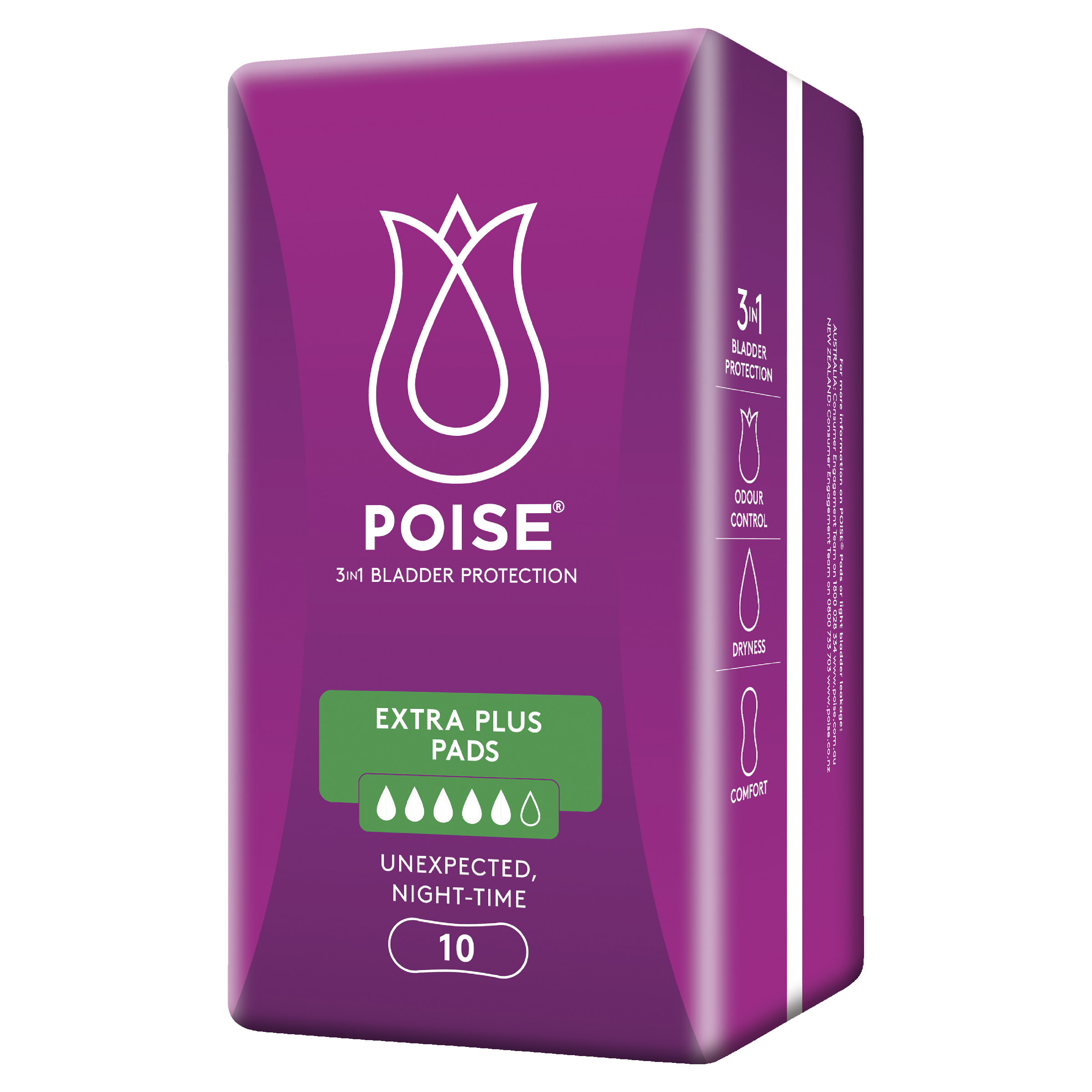 POISE 3-IN-1 PADS EXTRA PLUS 5D 10 PACK