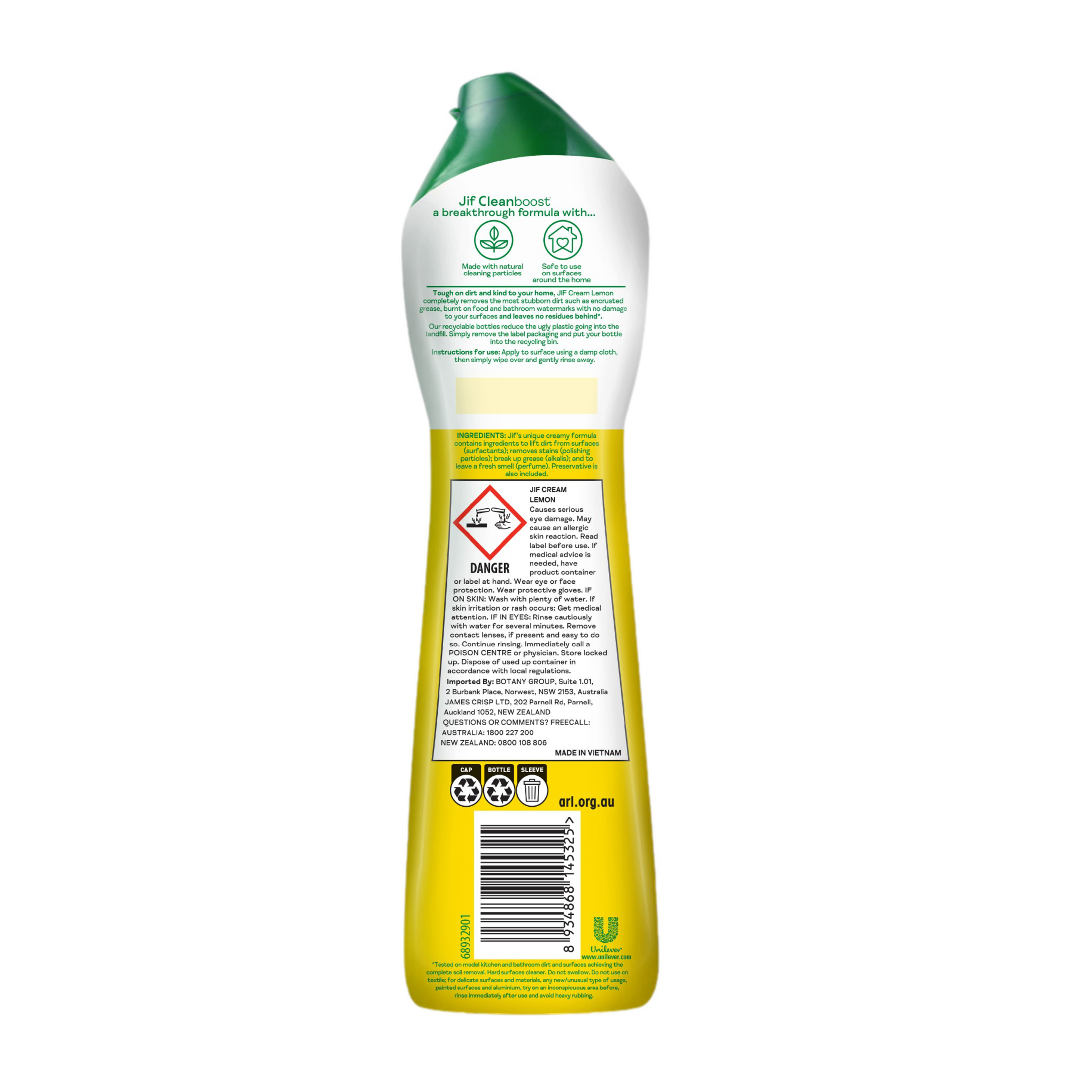 JIF WITH MICRO PARTICLES CREAM CLEANSER LEMON 500ML - Image 2