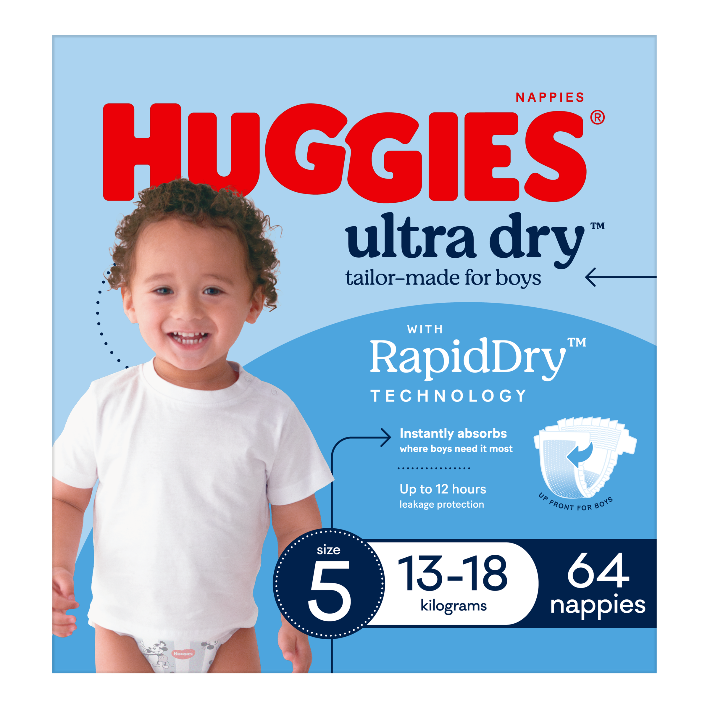 HUGGIES JUMBO ULTRADRY NAPPIES WALKER BOY 64 PACK - Image 3