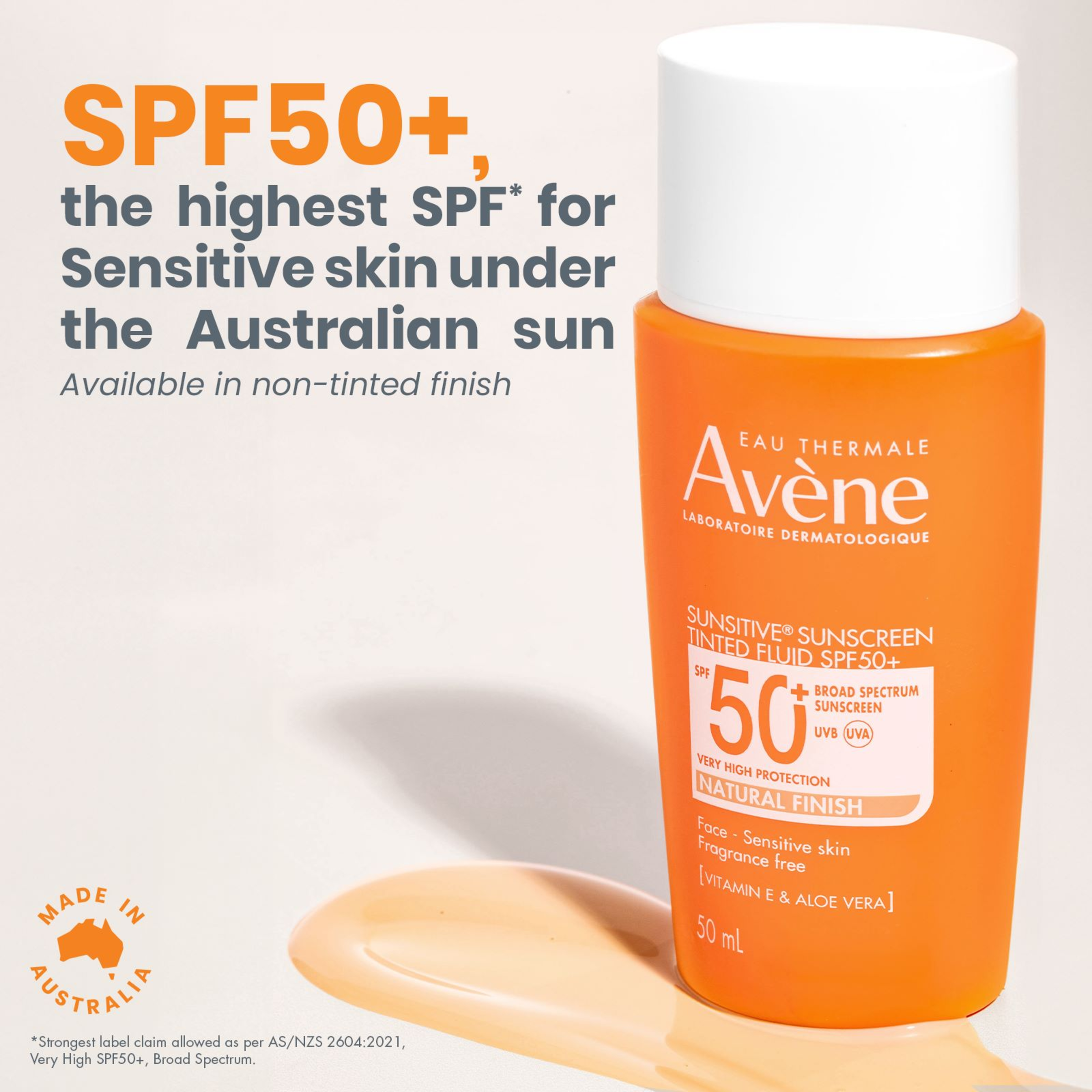 AVENE SUNSITIVE SUNSCREEN TINTED FLUID SPF 50+ 50ML - Image 4