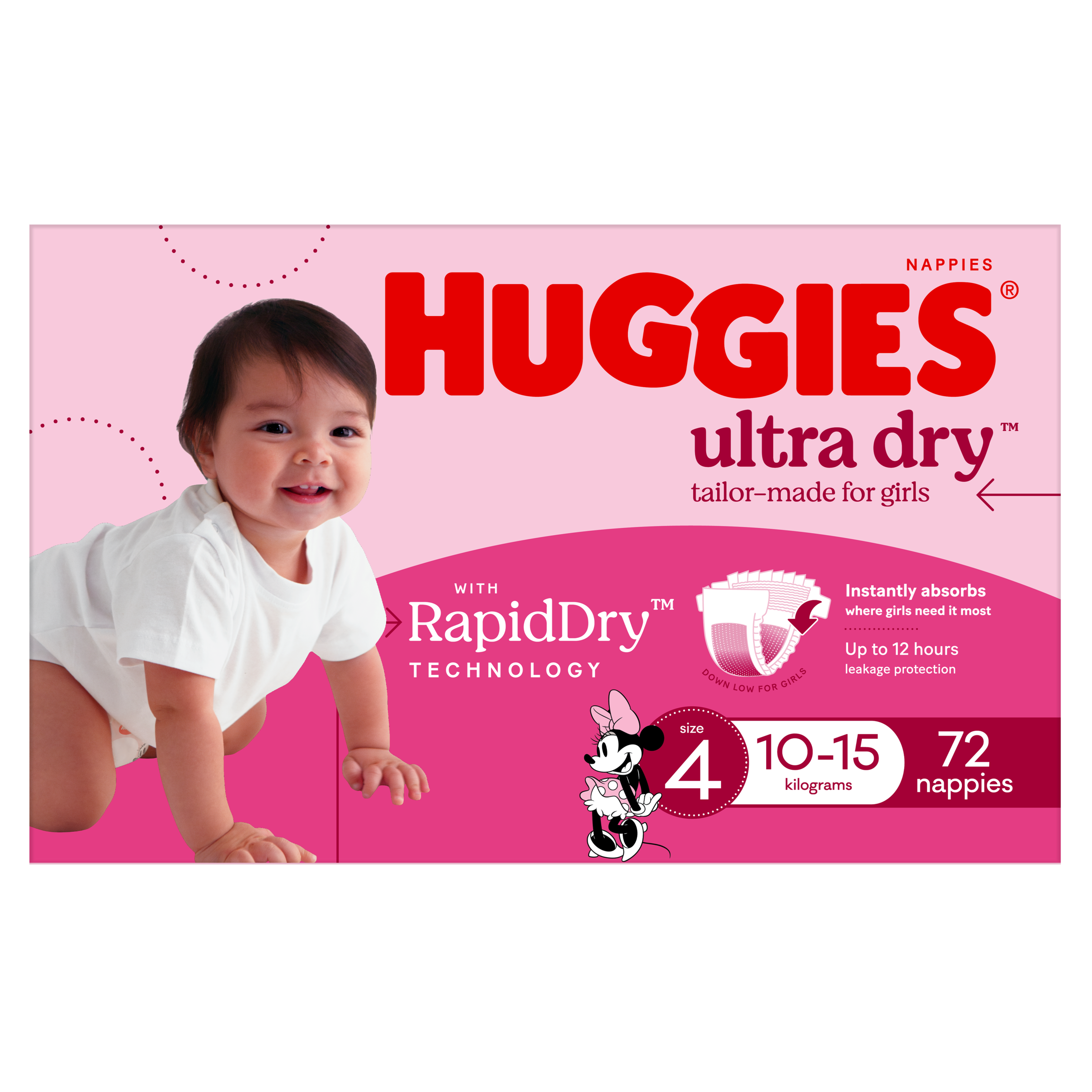 HUGGIES JUMBO ULTRADRY NAPPIES TODDLER GIRL 72 PACK - Image 4
