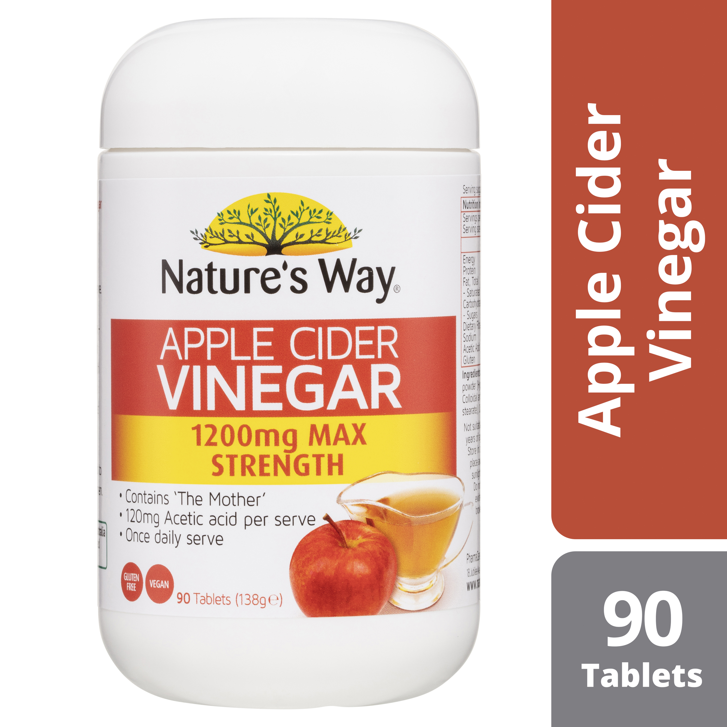 NATURES WAY APPLE CIDER VINEGAR 1200MG 90 TABLETS - Image 3