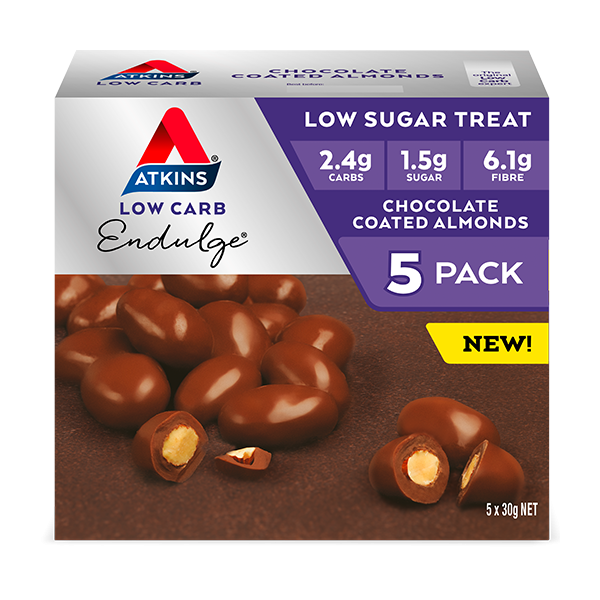 ATKINS ENDULGE CHOCOLATE COATED ALMOND BARS 30G 5 PACK