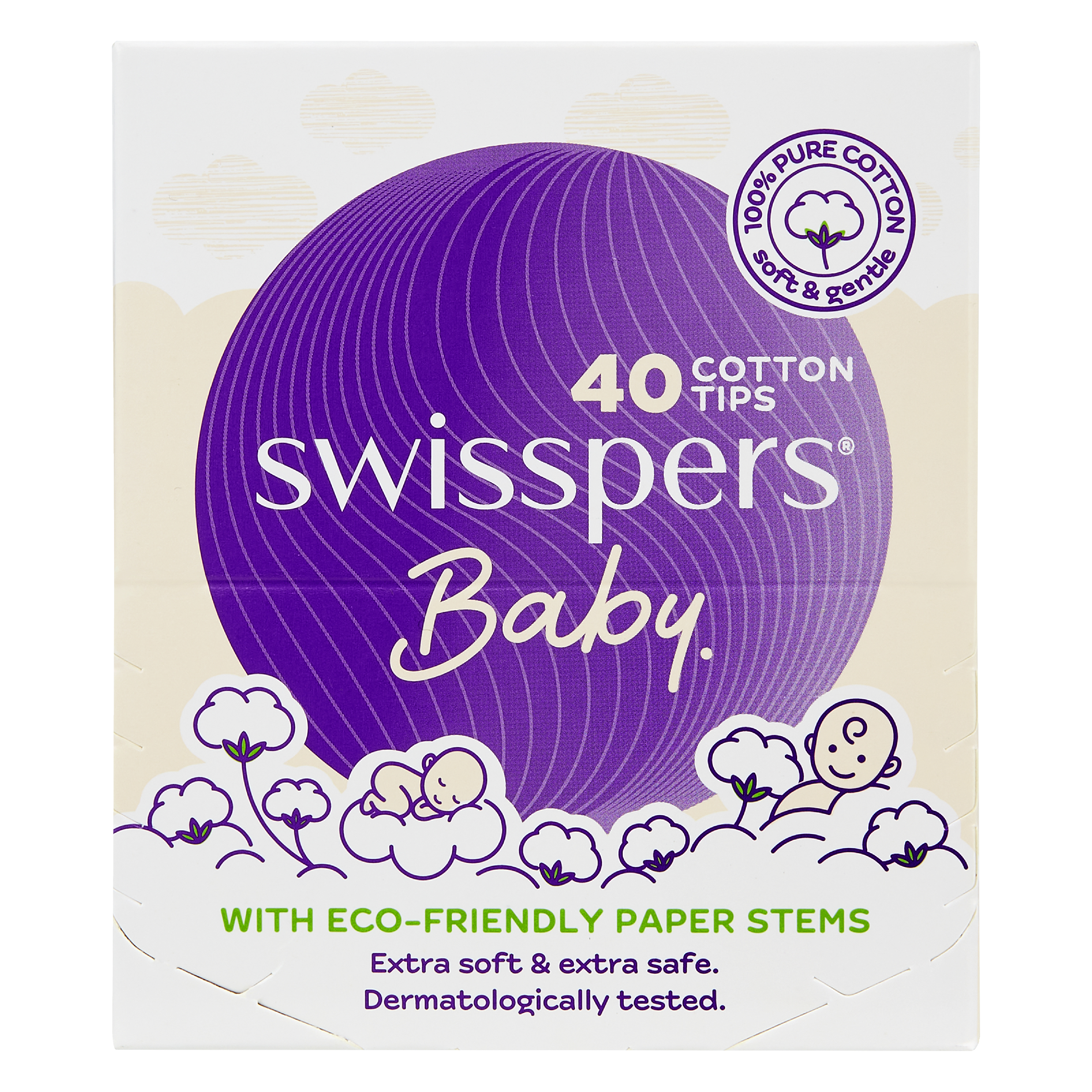 SWISSPERS BABY ORGANIC COTTON TIPS PAPER STEMS 40 PACK