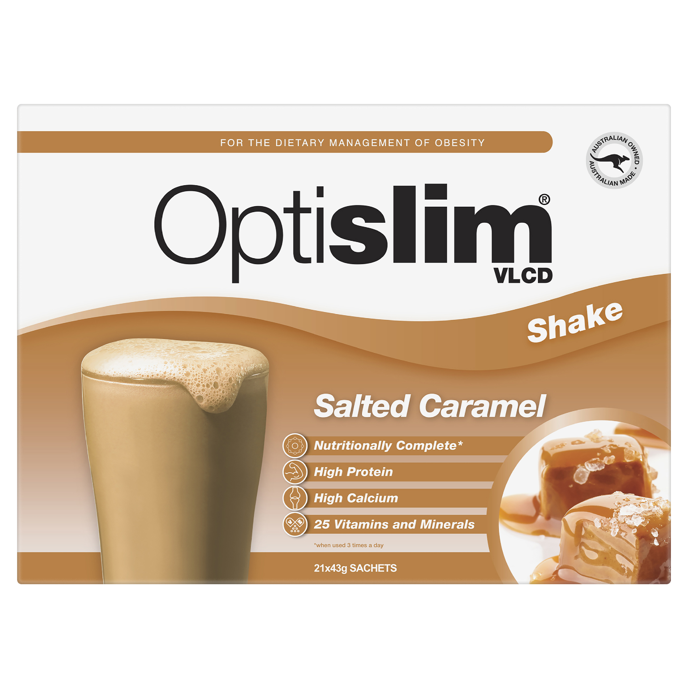 OPTISLIM VLCD SHAKE SALTED CARAMEL 43G 21 PACK - Image 2