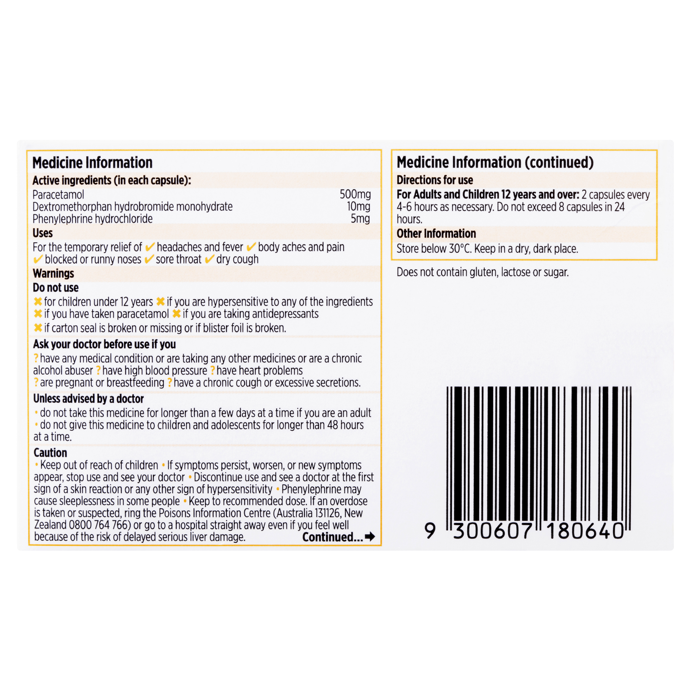 CODRAL COLD & FLU + DRY COUGH 48 CAPSULES - Image 4
