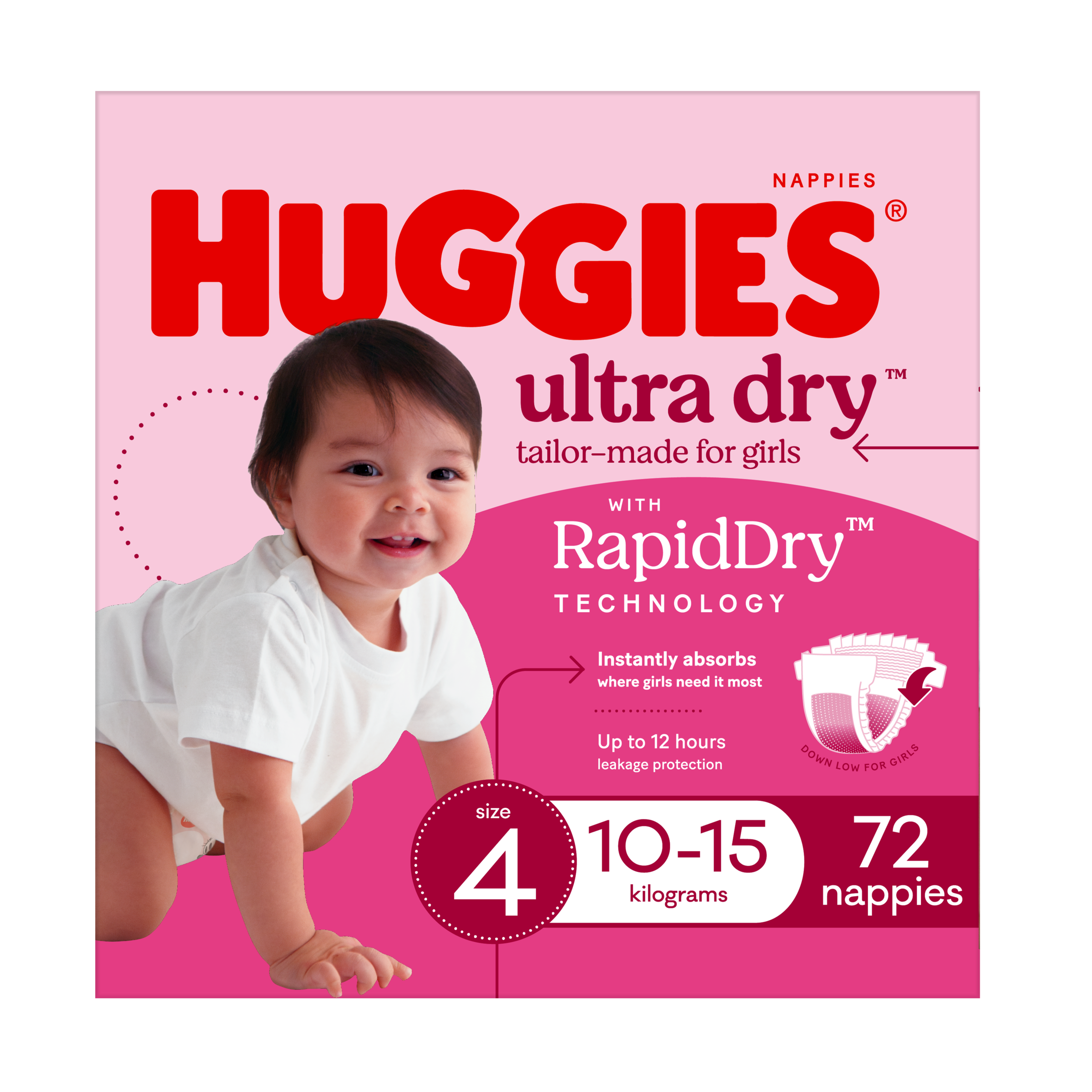HUGGIES JUMBO ULTRADRY NAPPIES TODDLER GIRL 72 PACK - Image 3