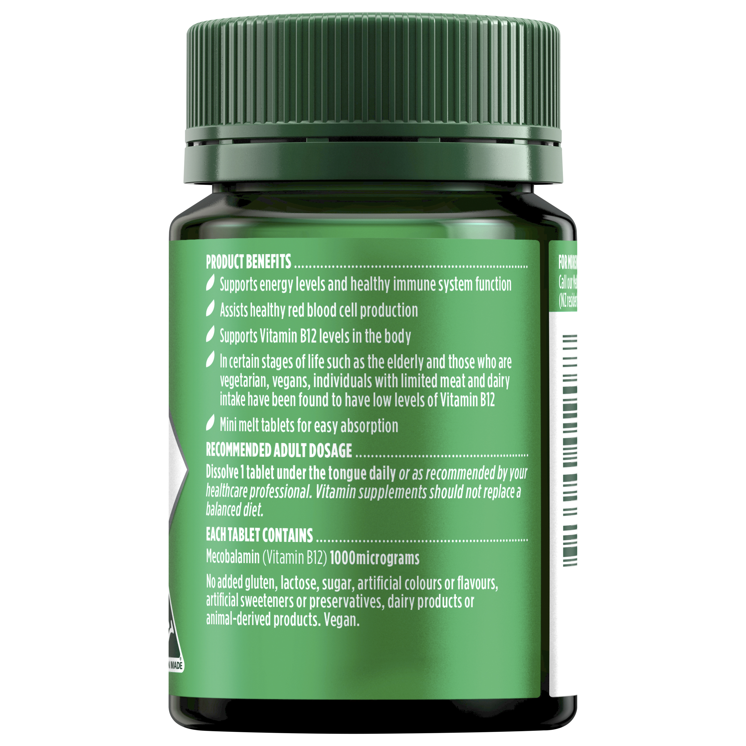 NATURES OWN ACTIVATED METHYL B12 1000MCG 60 TABLETS - Image 2