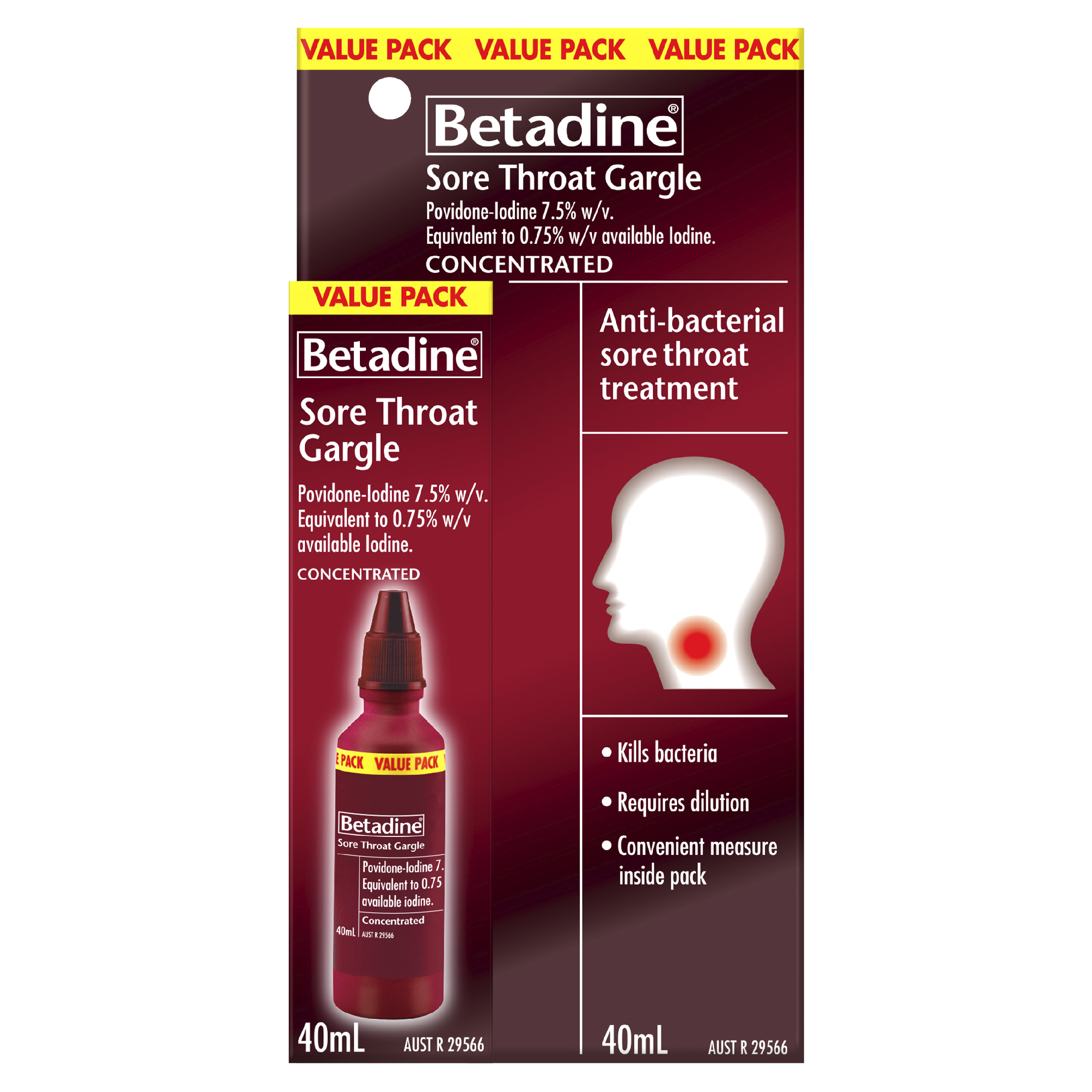 BETADINE SORE THROAT GARGLE CONCENTRATE VALUE PACK 40ML