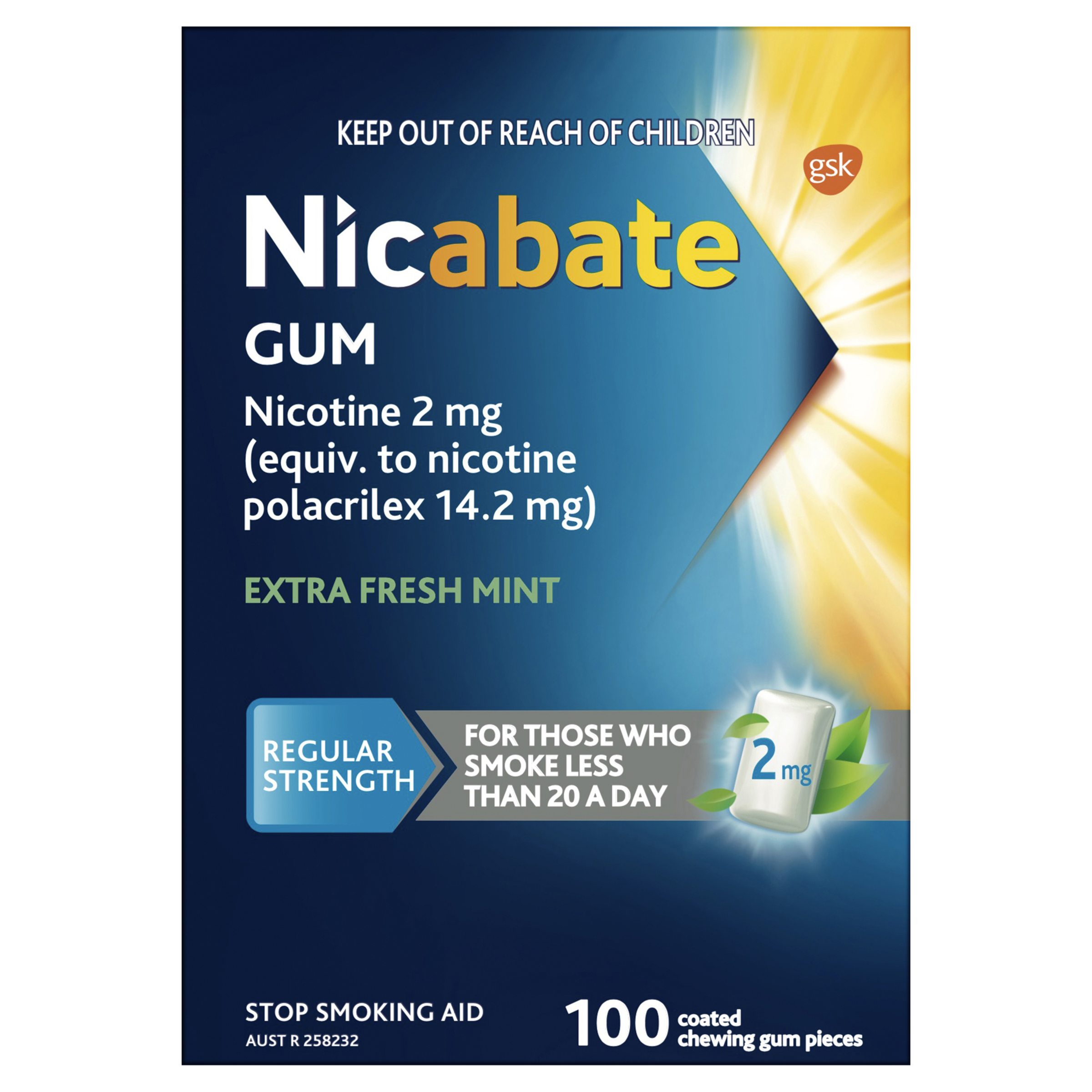 NICABATE EXTRA FRESH 2MG GUM 100 PACK - Image 2