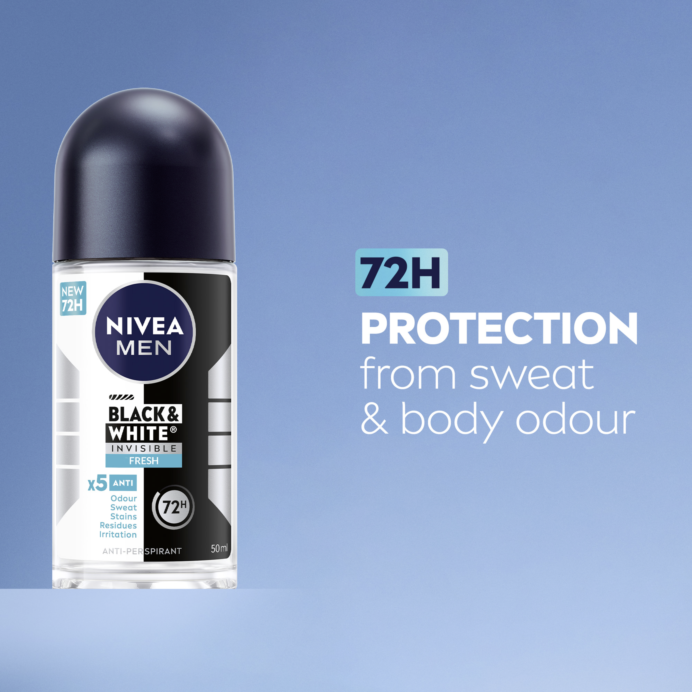 NIVEA MEN ANTIPERSPIRANT B&W INVISIBLE FRESH 48H ROLL ON 50ML - Image 4