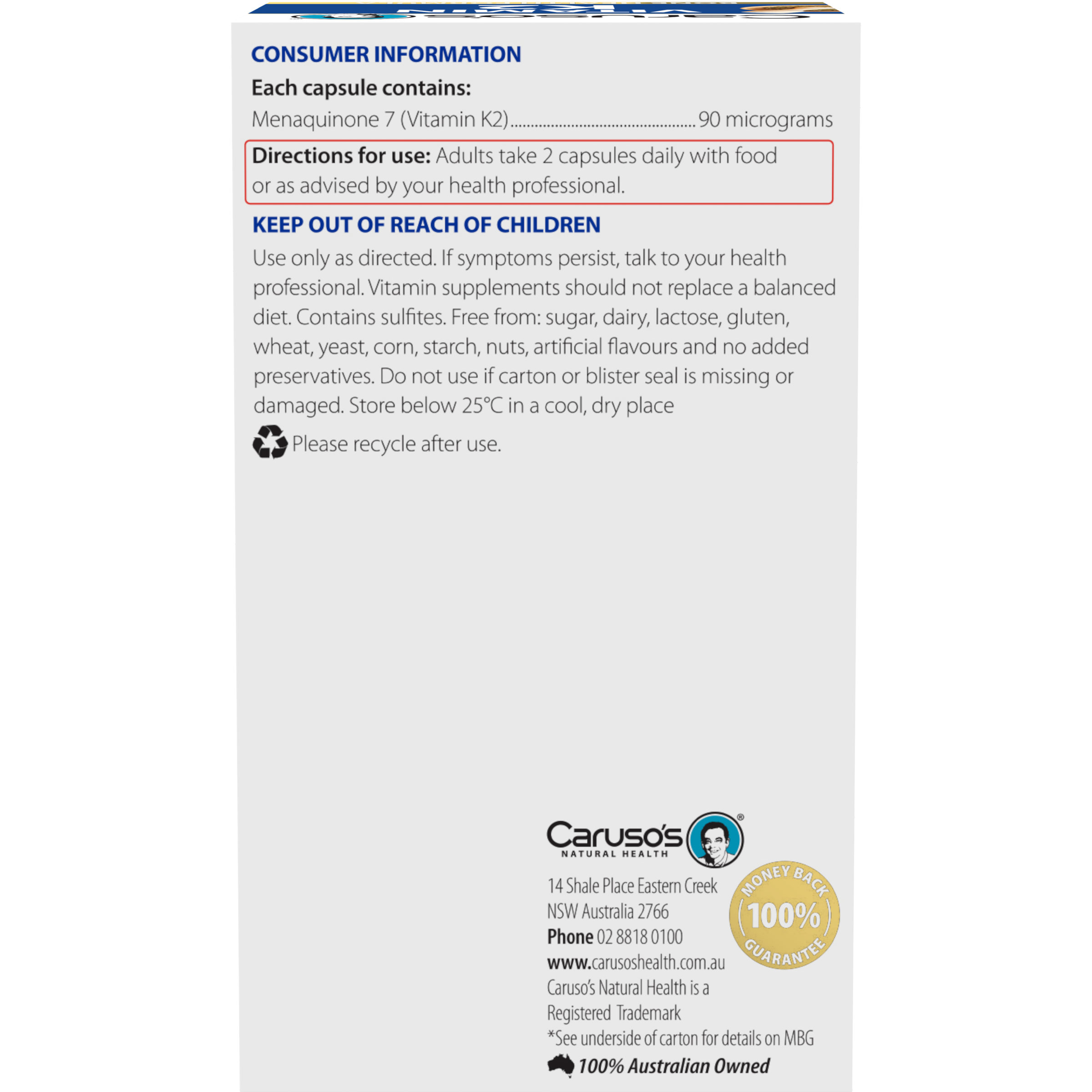 CARUSOS VITAMIN K2 60 CAPSULES - Image 2