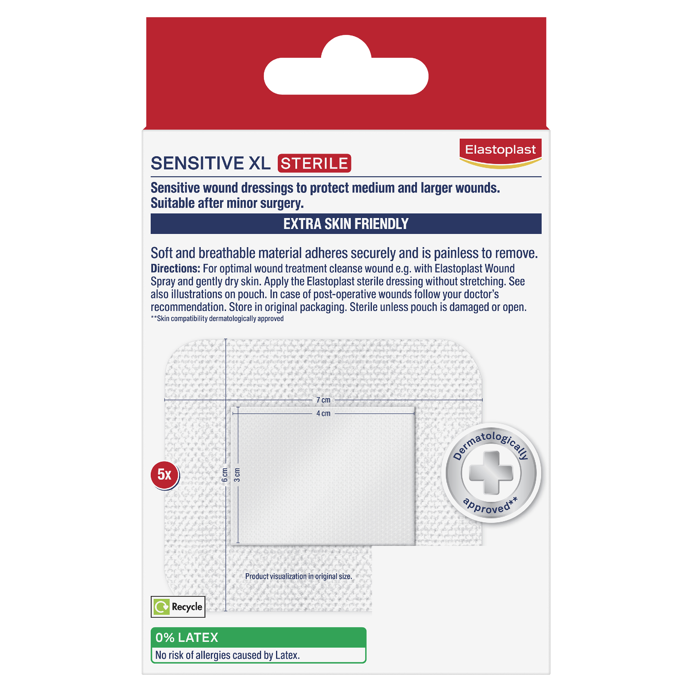 ELASTOPLAST SENSITIVE XL DRESSING 6CM X 7CM 5 PACK - Image 2