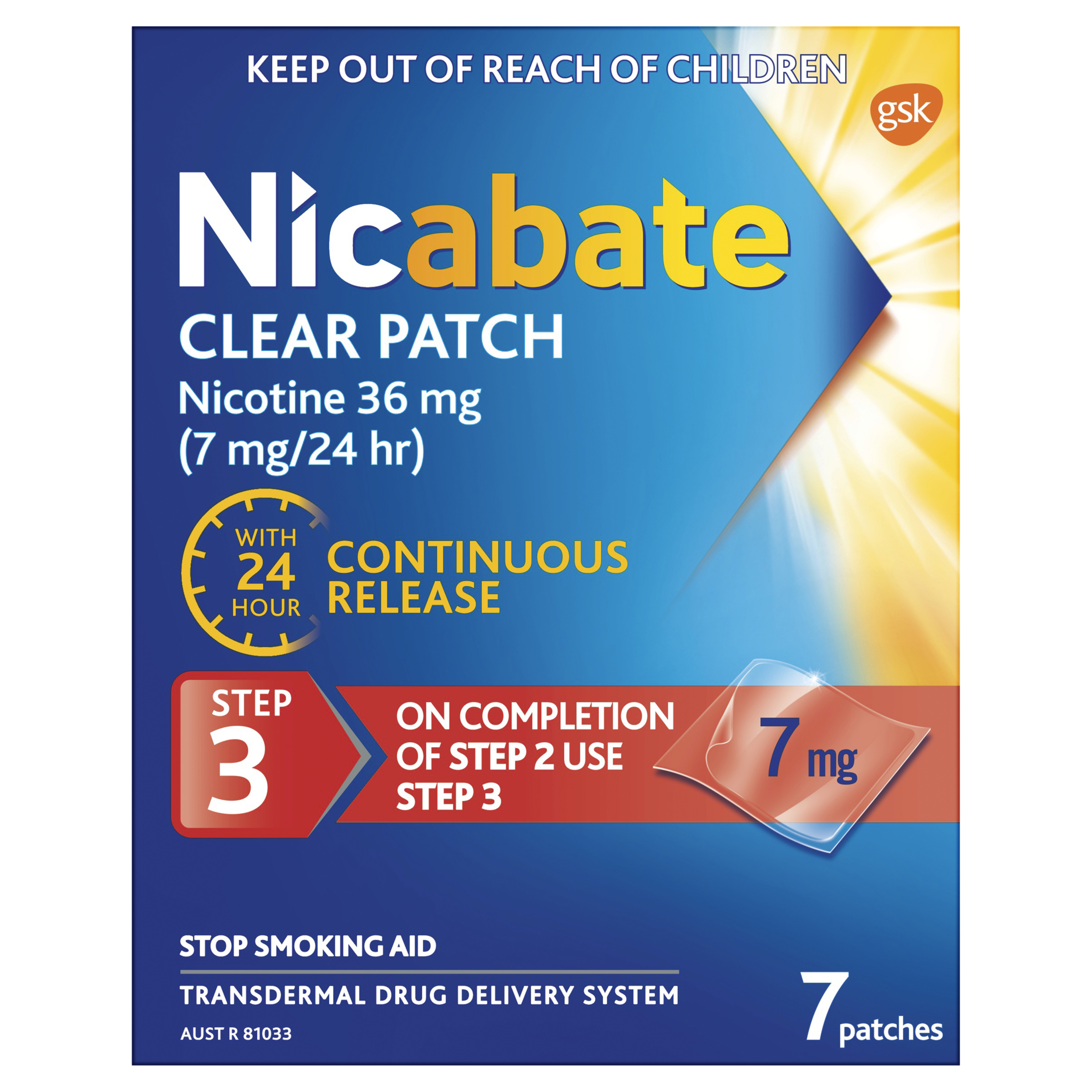 NICABATE STEP 3 7MG CLEAR PATCH 7 PACK - Image 2
