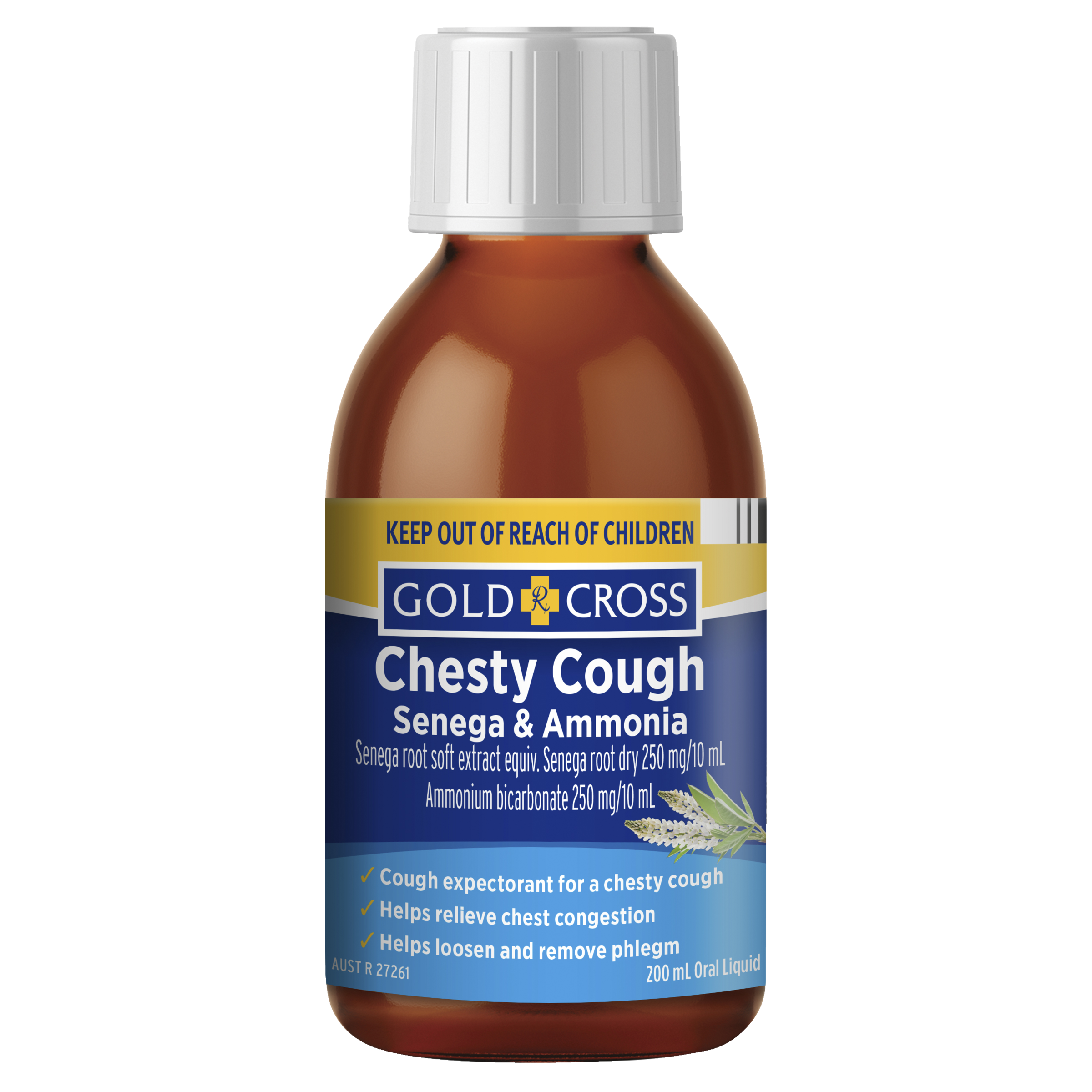 GOLD CROSS CHESTY COUGH SENEGA & AMMONIA LIQUID 200ML
