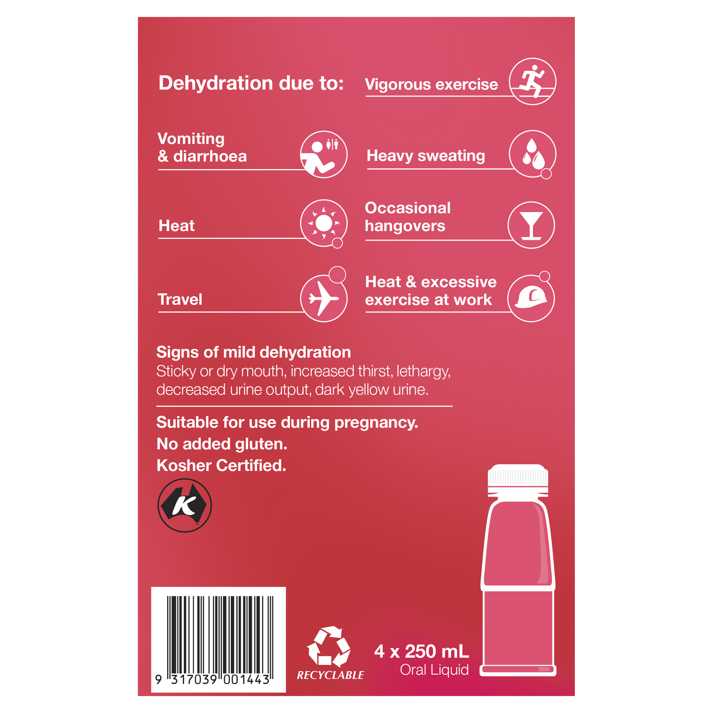 HYDRALYTE LIQUID STRAWBERRY KIWI READY TO DRINK 250ML 4 PACK - Image 6
