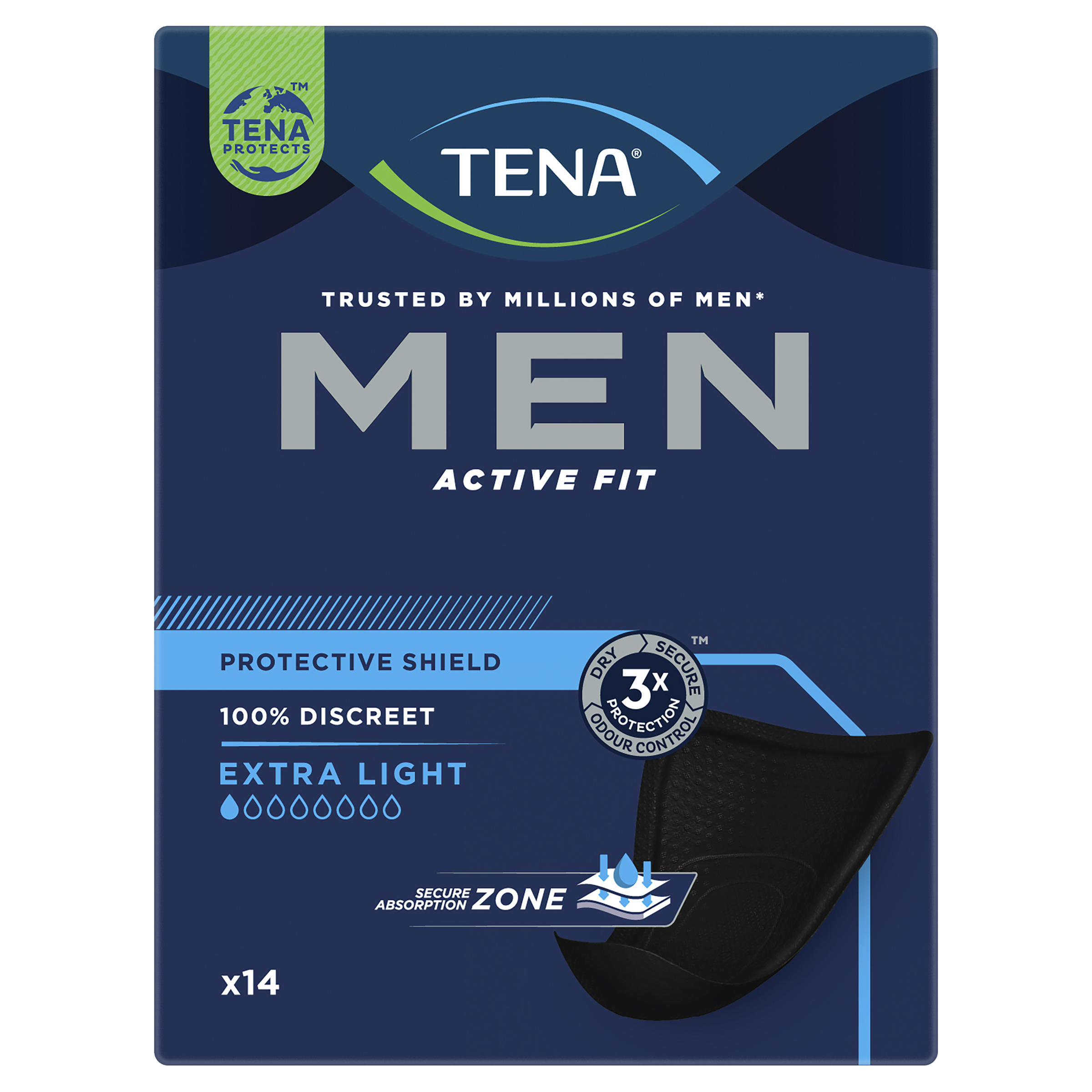TENA MEN SHIELDS ACTIVE FIT 1D EXTRA LIGHT 14 PACK - Image 2