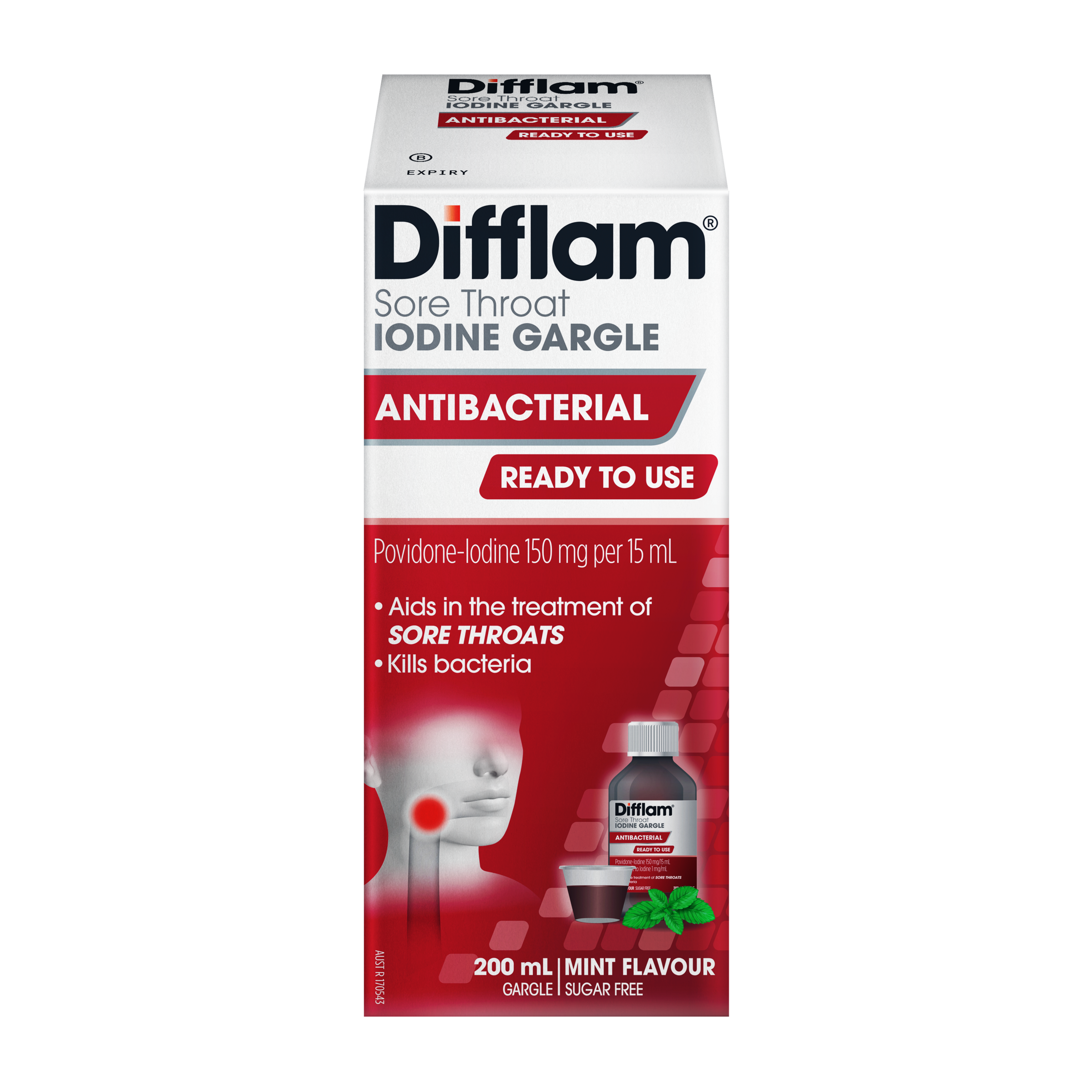 DIFFLAM SORE THROAT READY TO USE FRESH MINT GARGLE 200ML - Image 2