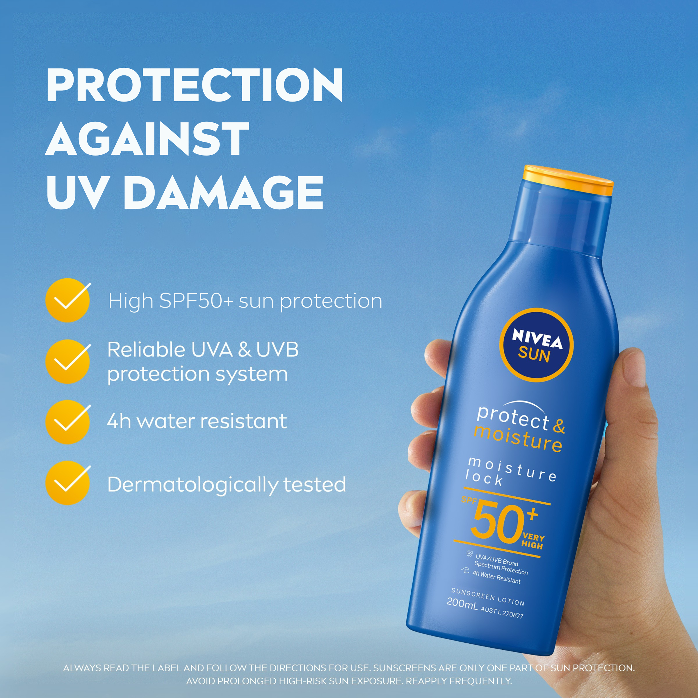 NIVEA PROTECT & MOISTURE SUNSCREEN LOTION SPF50+ 200ML - Image 4