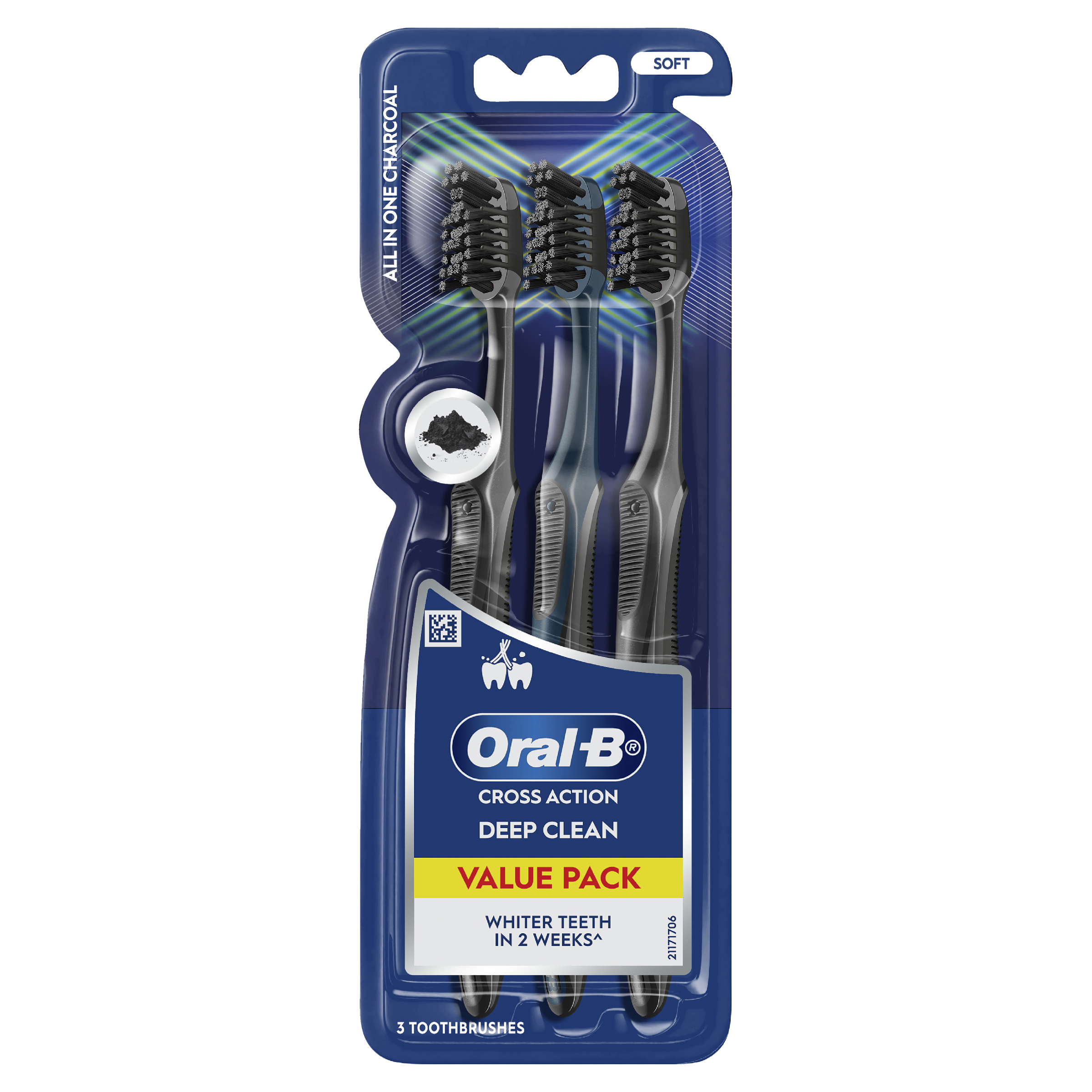 ORAL-B TOOTHBRUSH 3D WHITE CROSS ACTION CHARCOAL  3 PACK