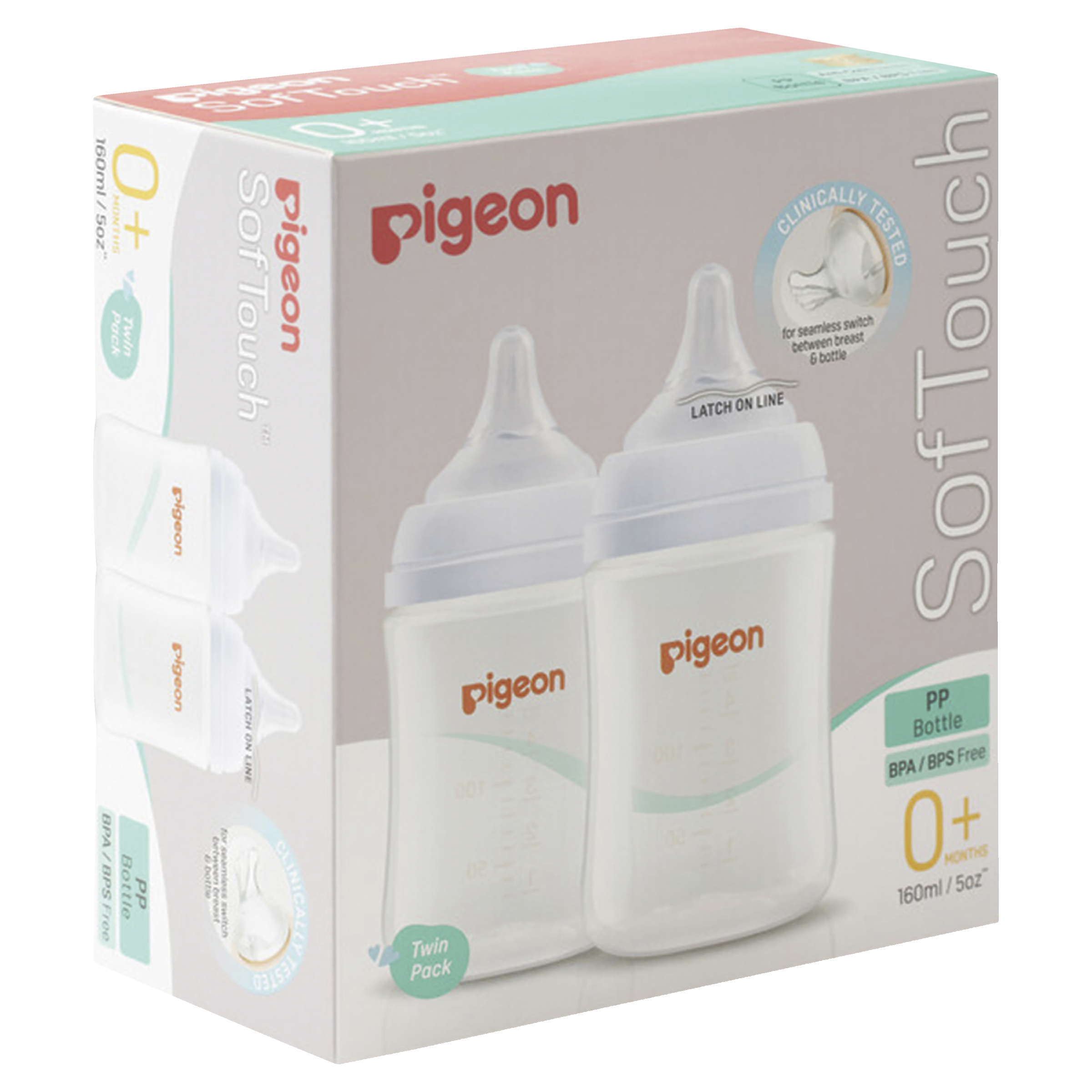 PIGEON BOTTLE SOFT TOUCH III WIDE NECK 0+ MONTHS 160ML 2 PACK