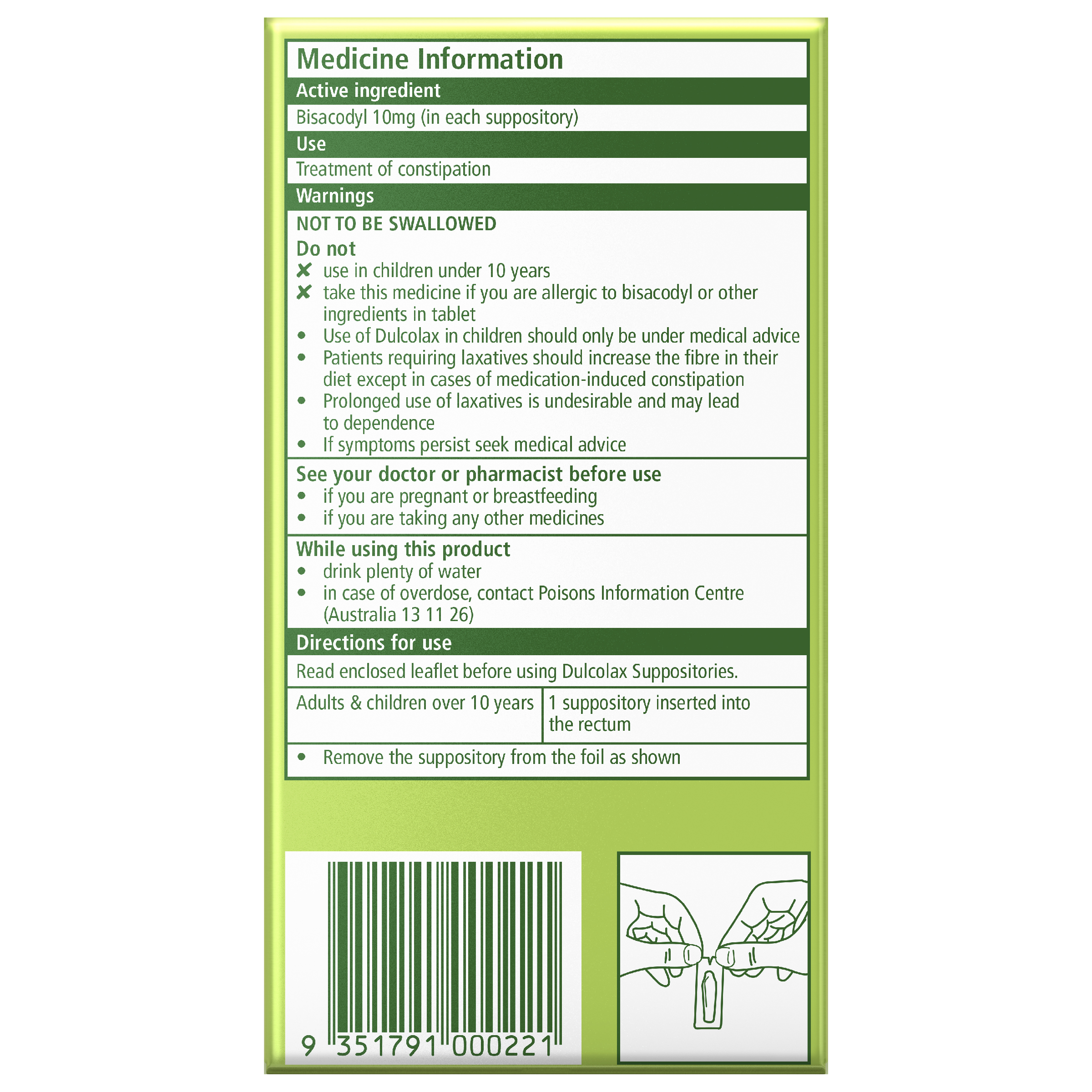 DULCOLAX CONSTIPATION RELIEF SUPPOSITORIES 10 PACK - Image 8