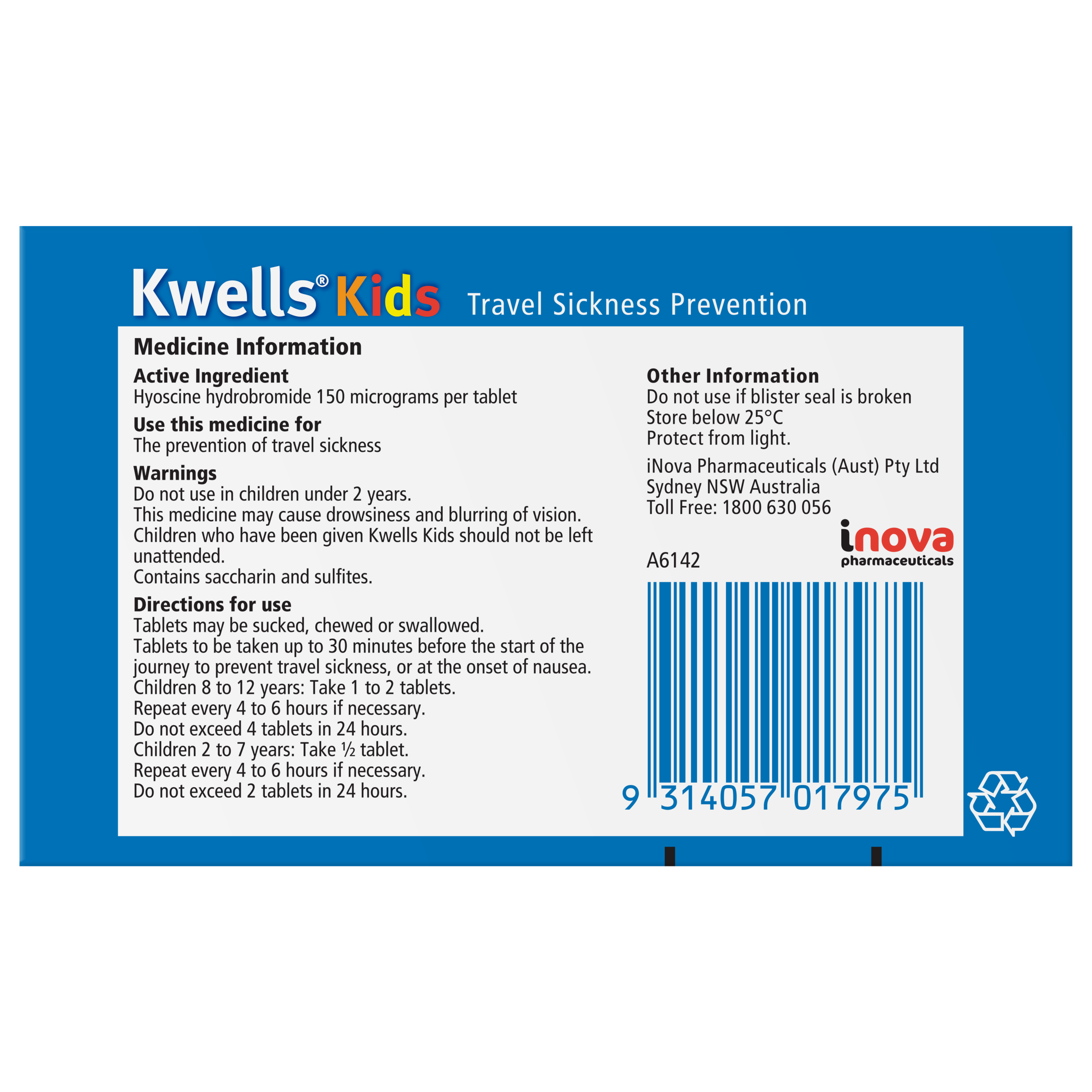 KWELLS KIDS TRAVEL SICKNESS PREVENTION 12 TABLETS - Image 2