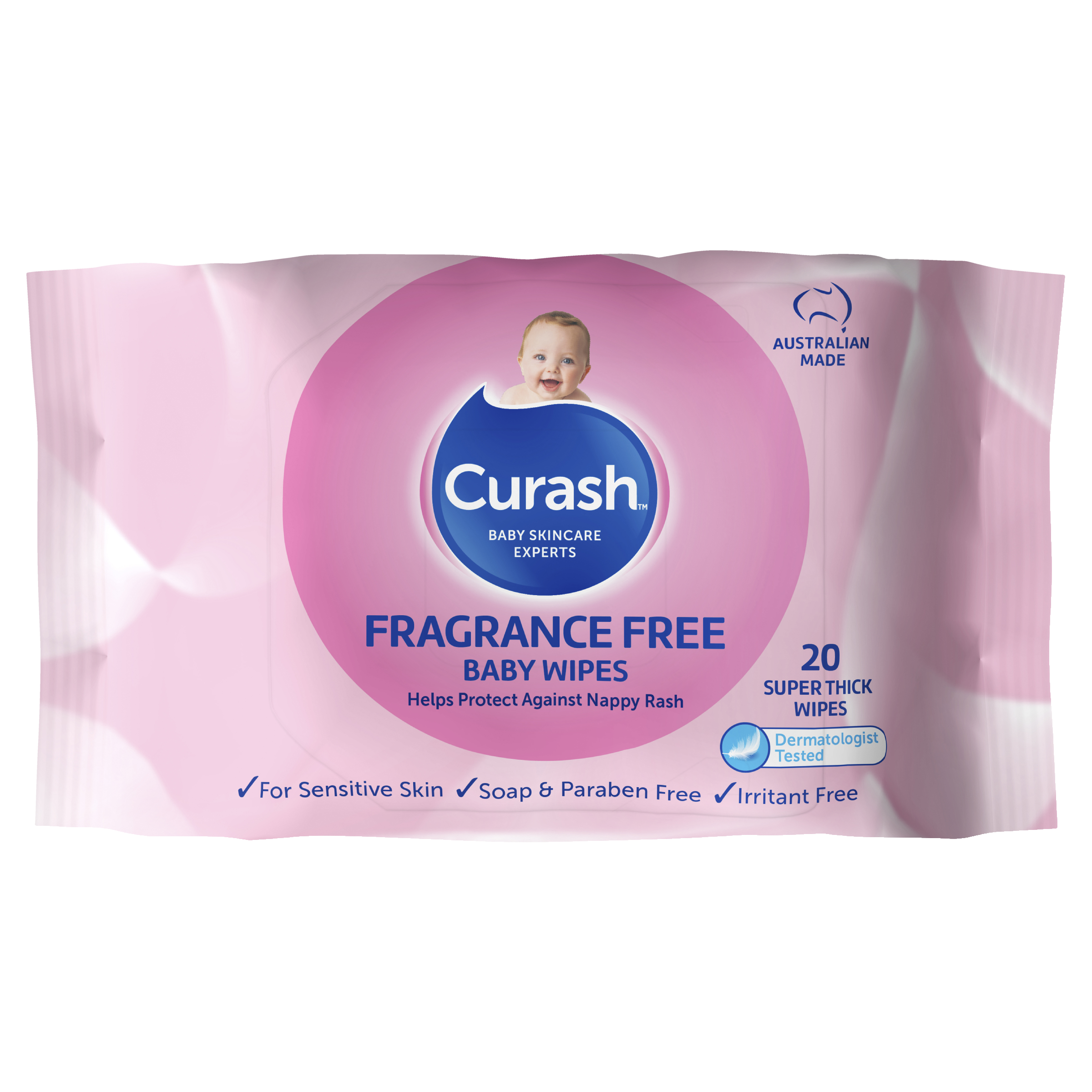 CURASH BABYCARE WIPES FRAGRANCE FREE 20 PACK