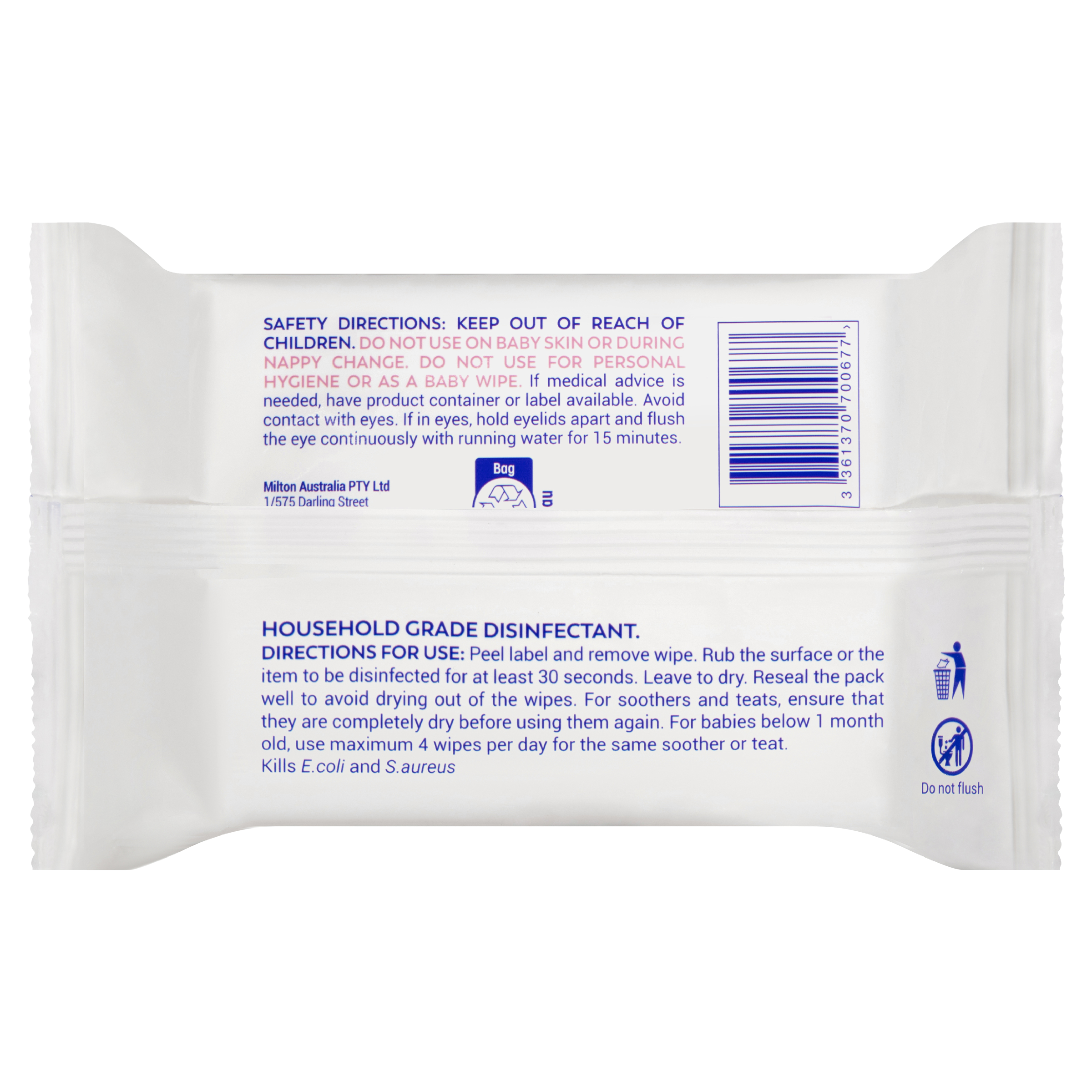 MILTON ANTIBACTERIAL WIPES 30 PACK - Image 2