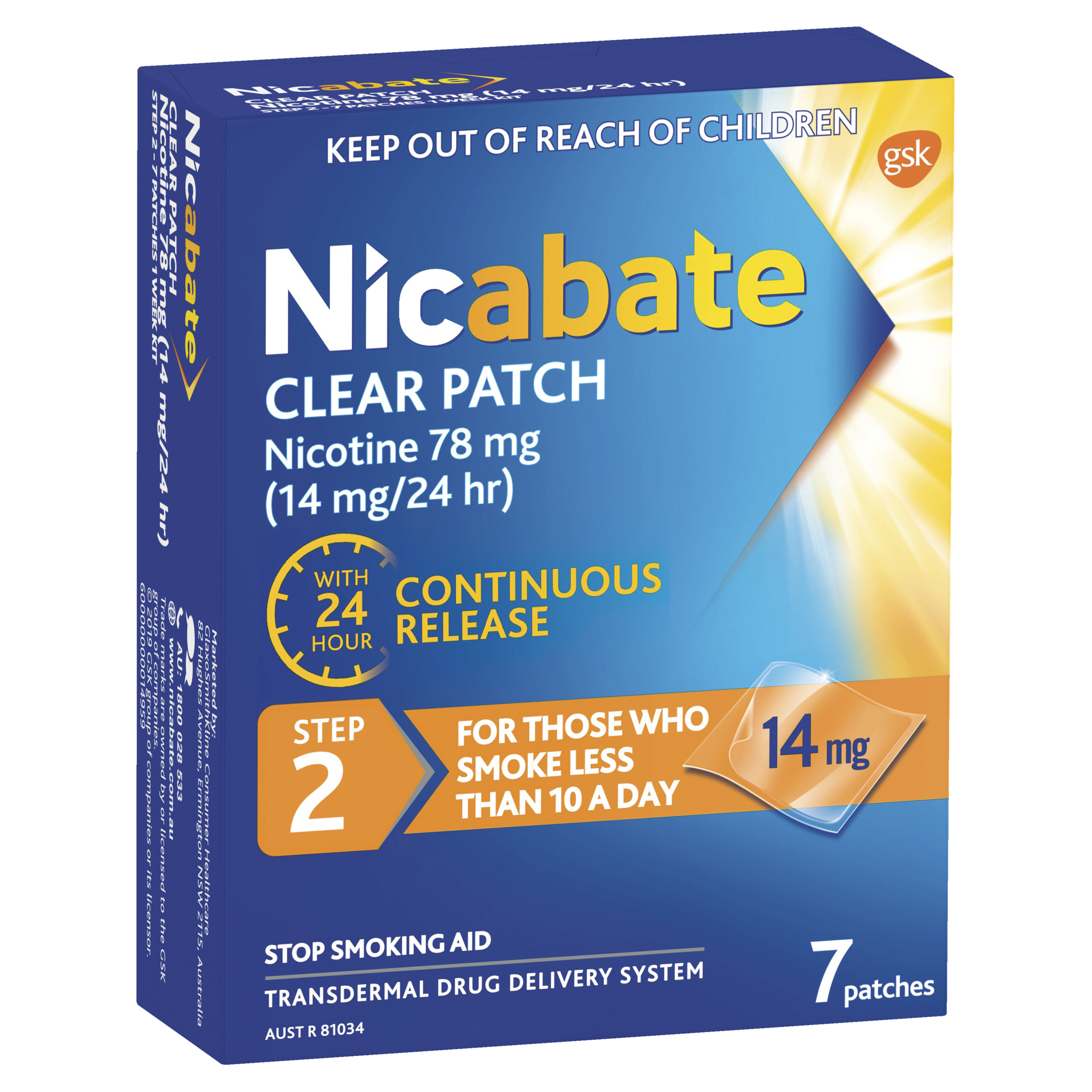 NICABATE STEP 2 14MG CLEAR PATCH 7 PACK