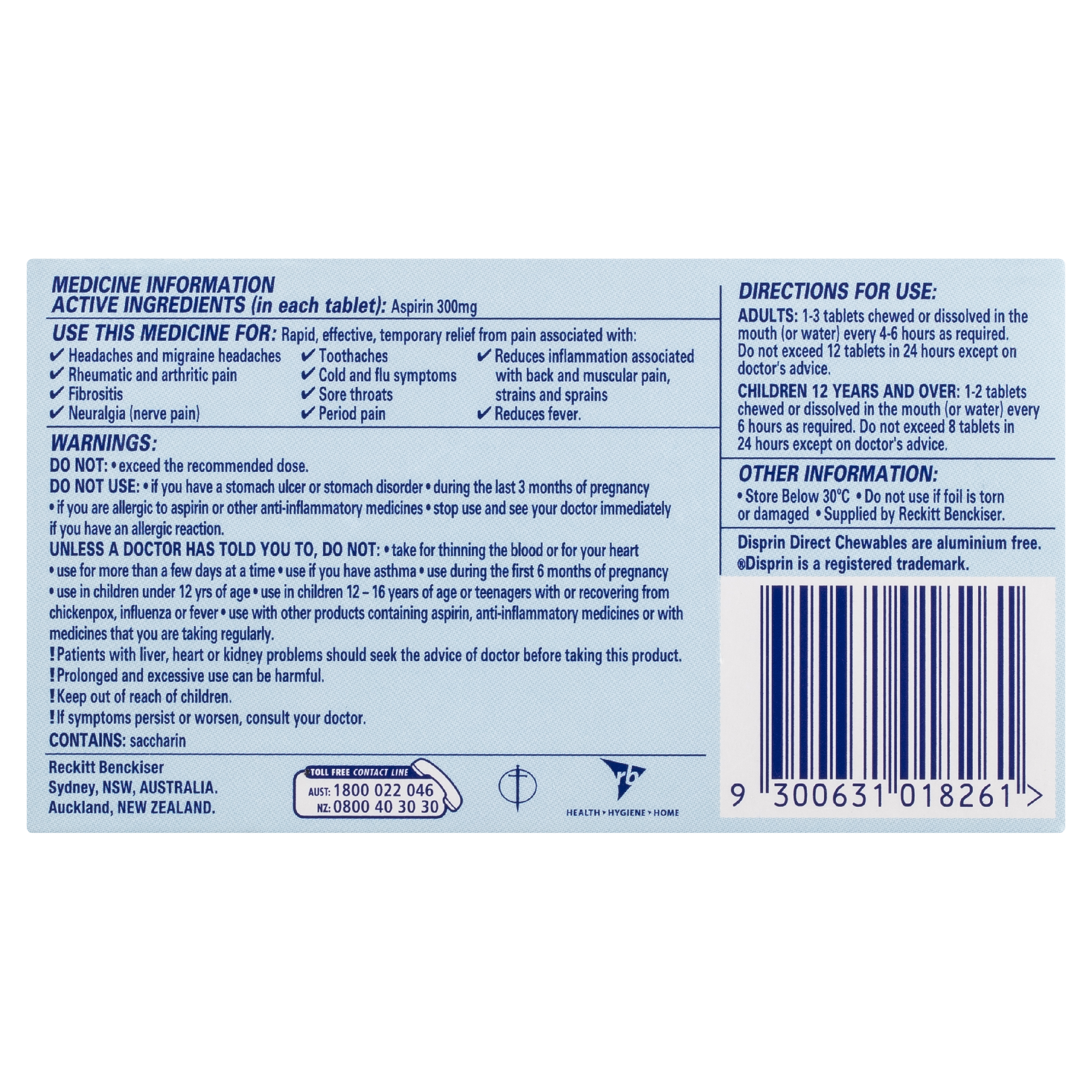 DISPRIN DIRECT CHEWABLES ASPIRIN 300MG 24 TABLET - Image 4