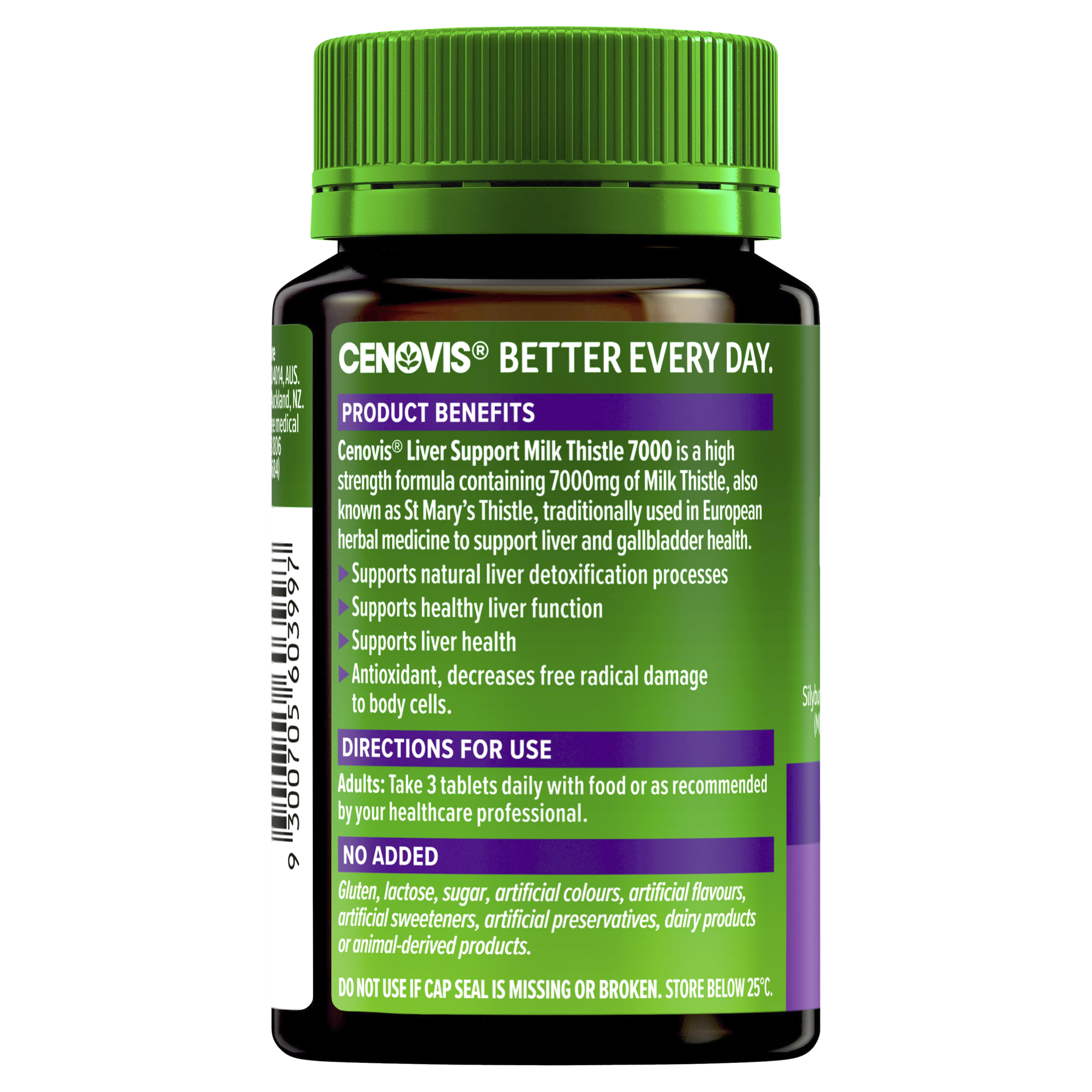 CENOVIS LIVER SUPPORT MILK THISTLE 7000 75 TABLETS - Image 2