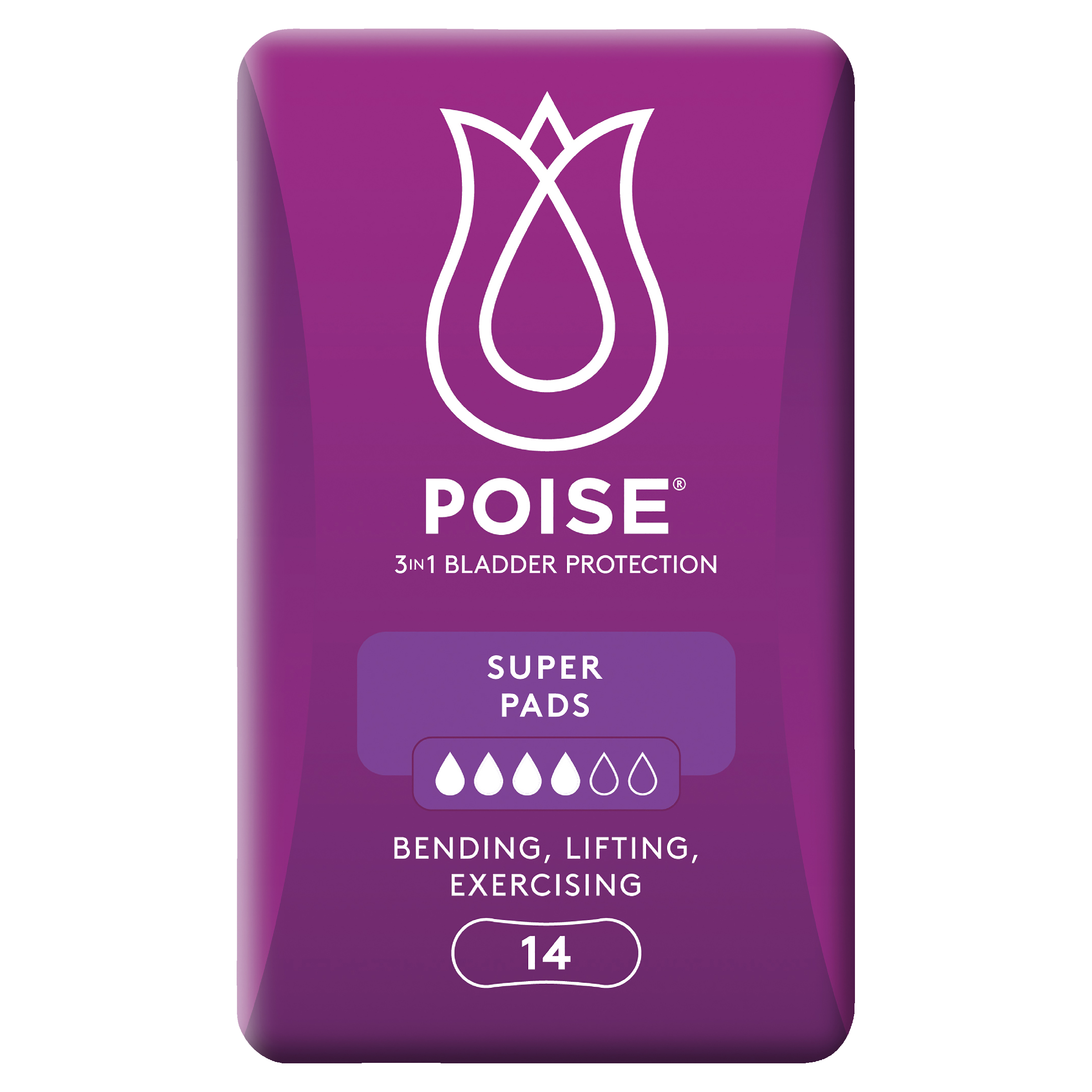 POISE 3-IN-1 PADS SUPER 4D 14 PACK - Image 2