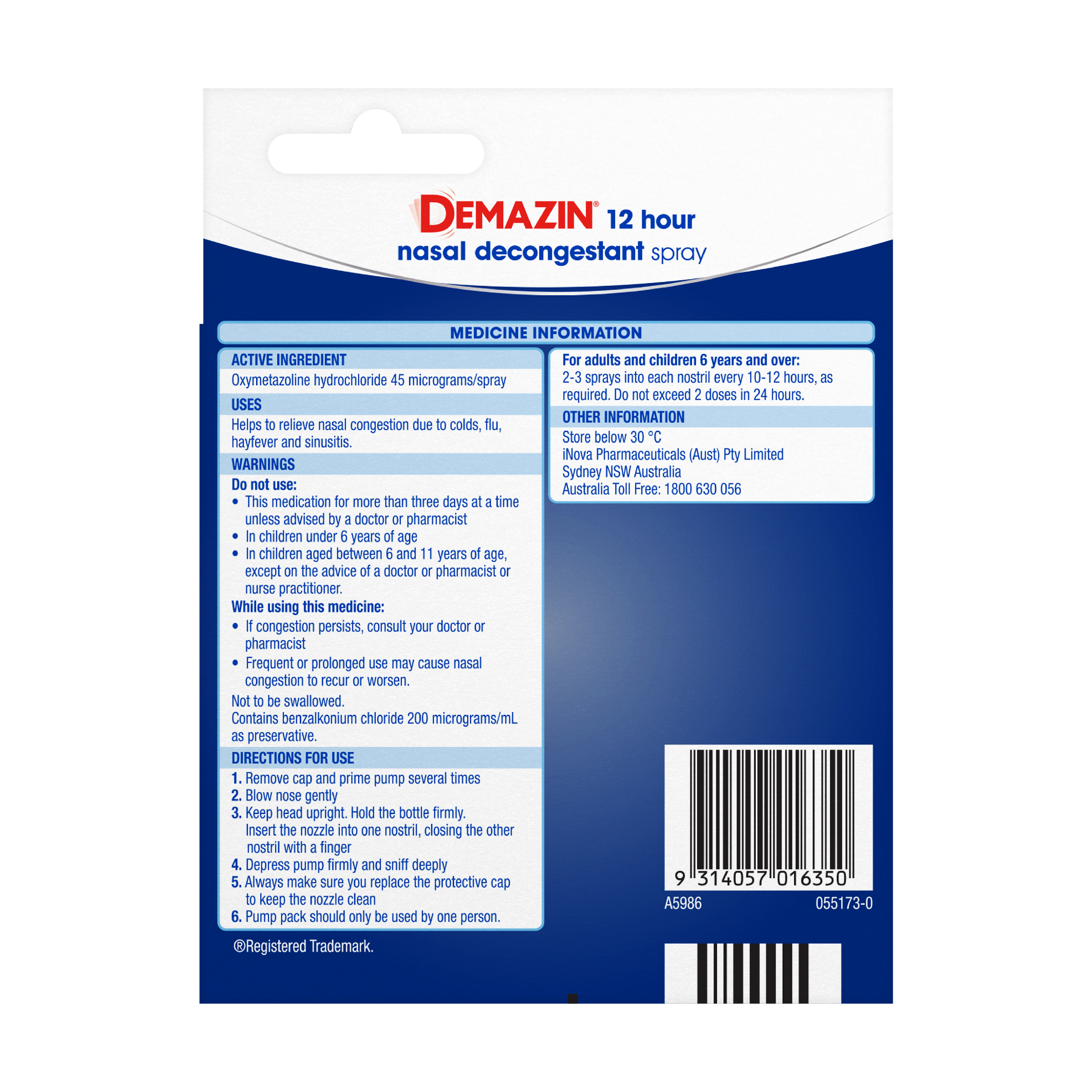 DEMAZIN 12 HOUR RELIEF NASAL DECONGESTANT SPRAY 20ML - Image 4