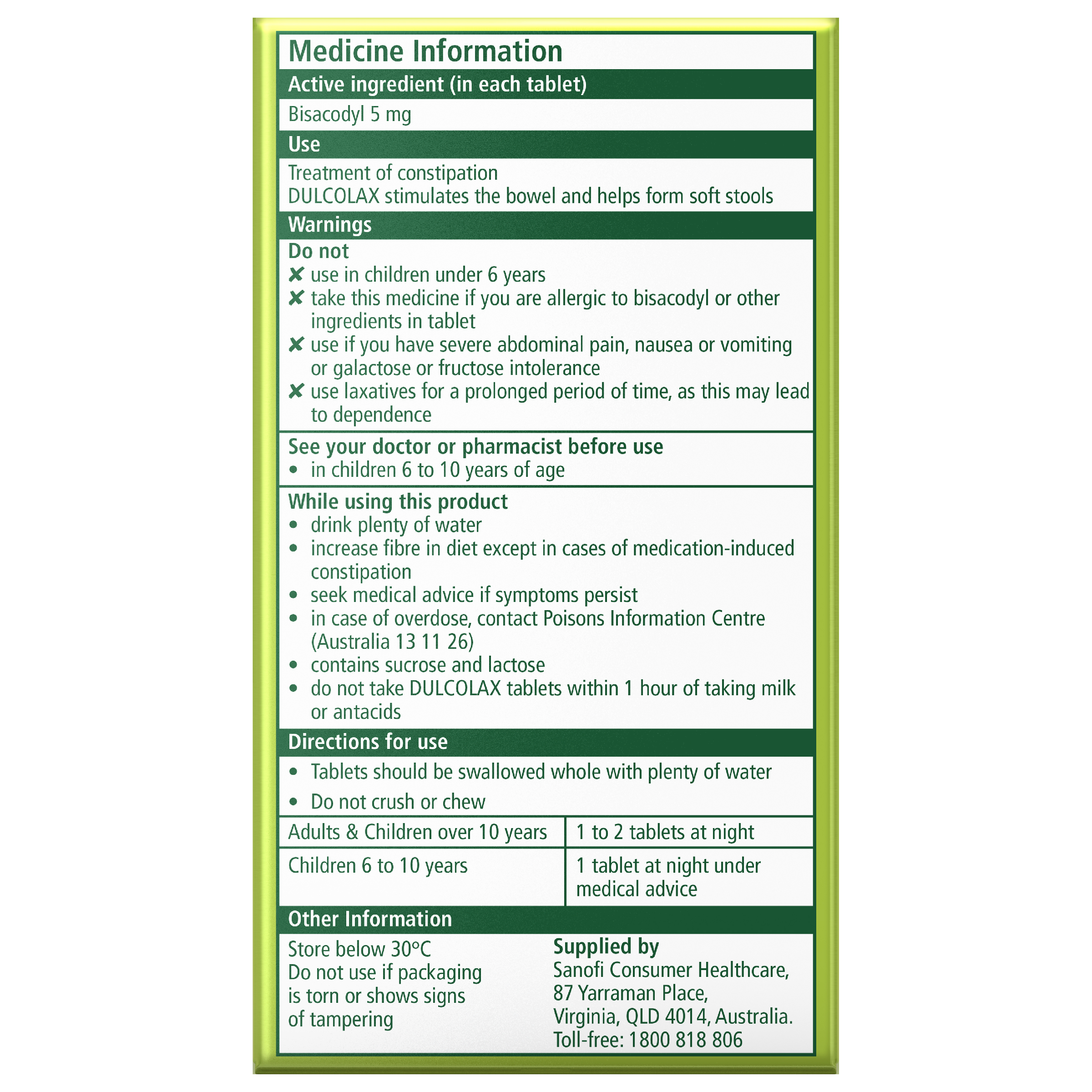 DULCOLAX CONSTIPATION RELIEF 5MG 80 TABLETS - Image 2