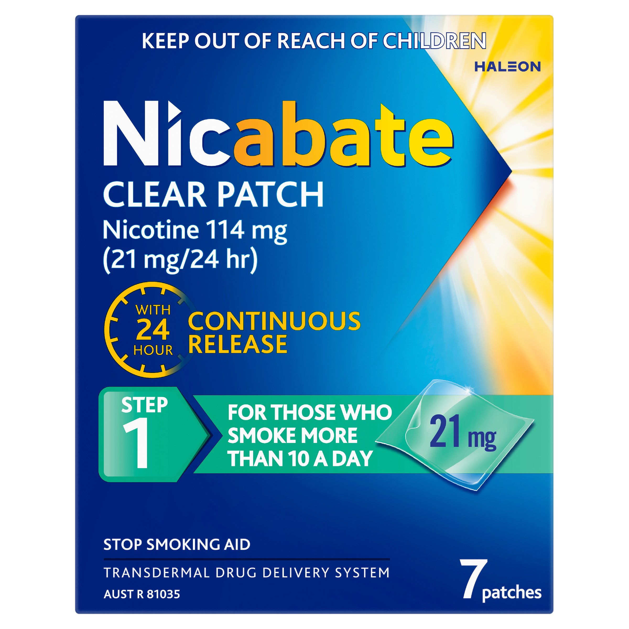 NICABATE STEP 1 21MG CLEAR PATCH 7 PACK - Image 2