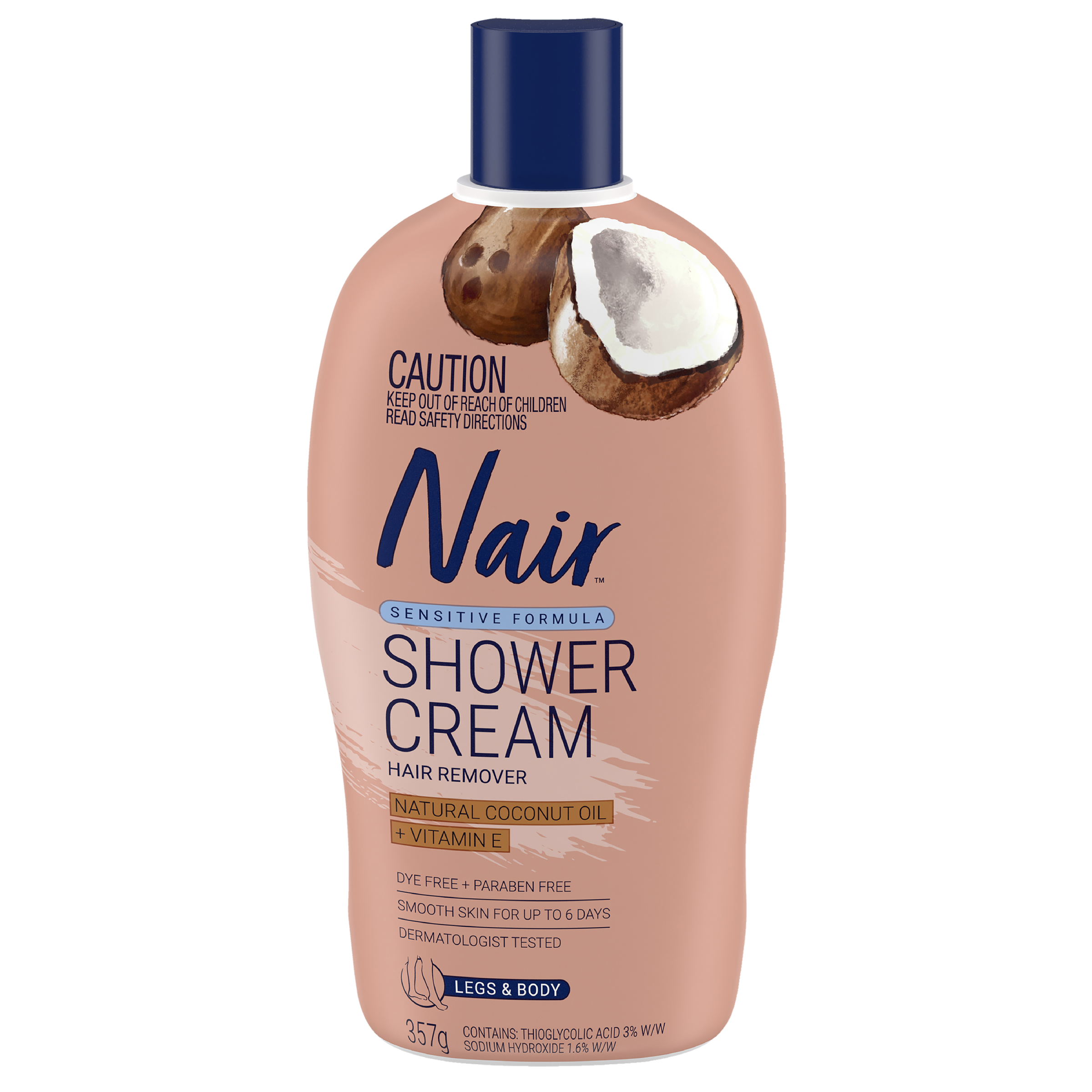 NAIR SENSITIVE HAIR REMOVAL SHOWER CREAM COCONUT OIL 357G