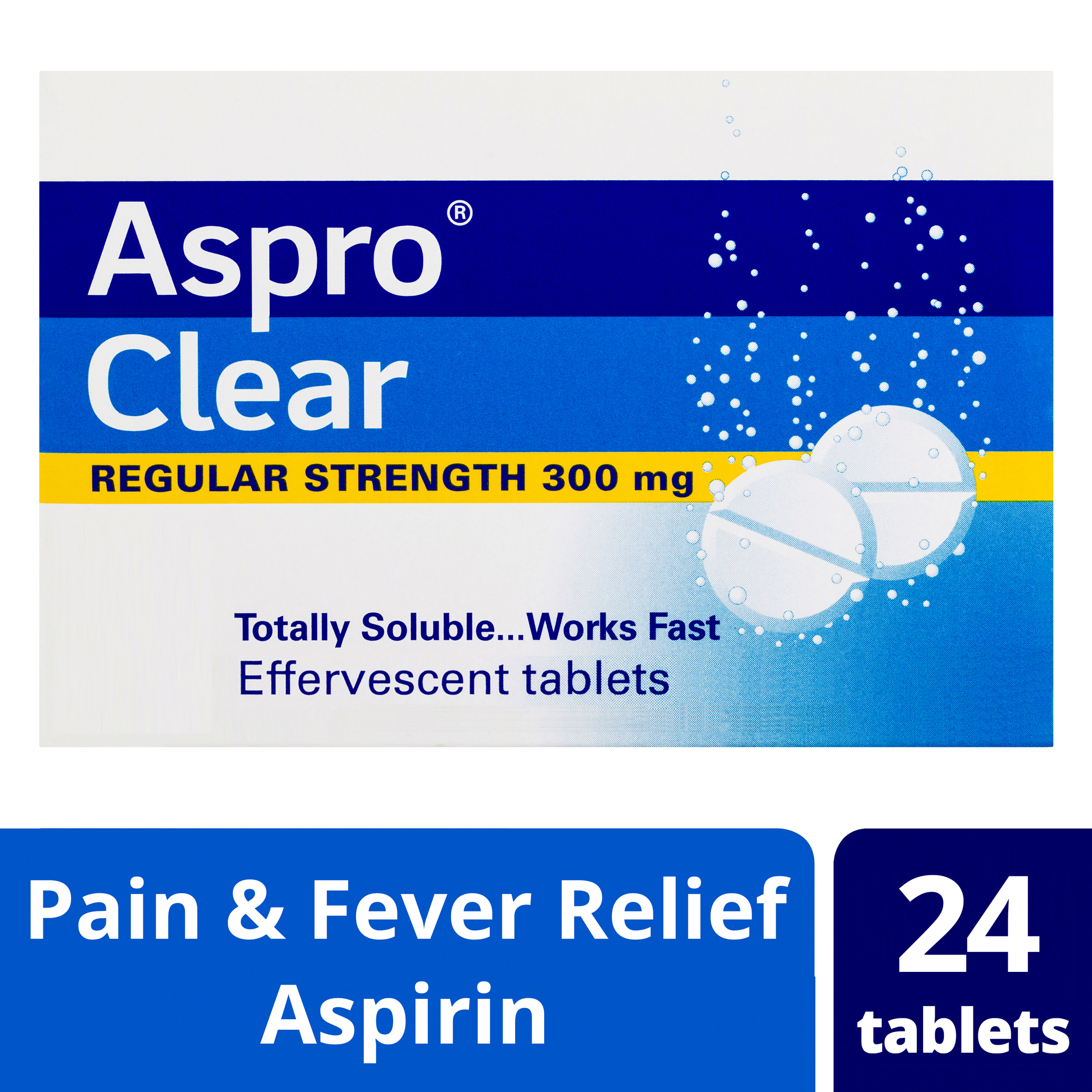 ASPRO CLEAR ASPIRIN 300MG 24 EFFERVESCENT TABLETS - Image 7